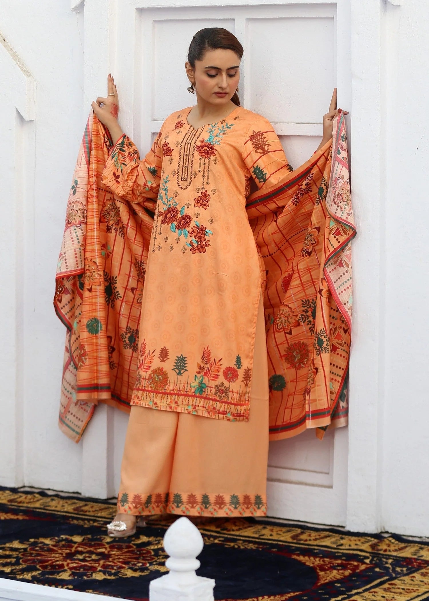 karandi Kurta Set in Peach pink