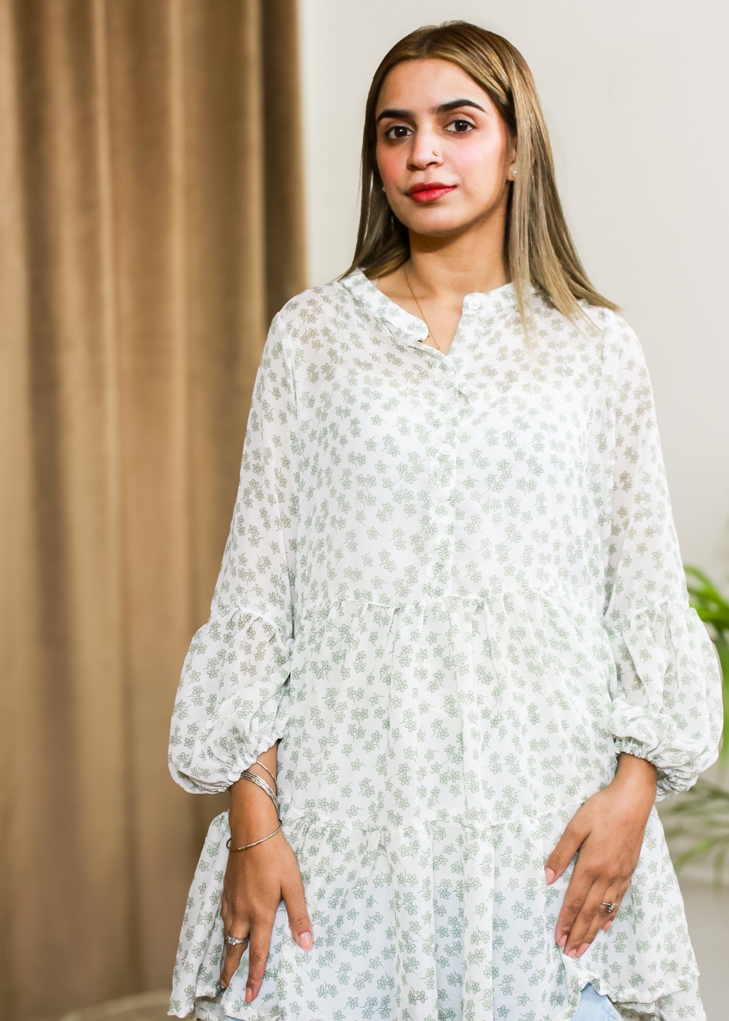 crinkle Dress in Mint green, off-white