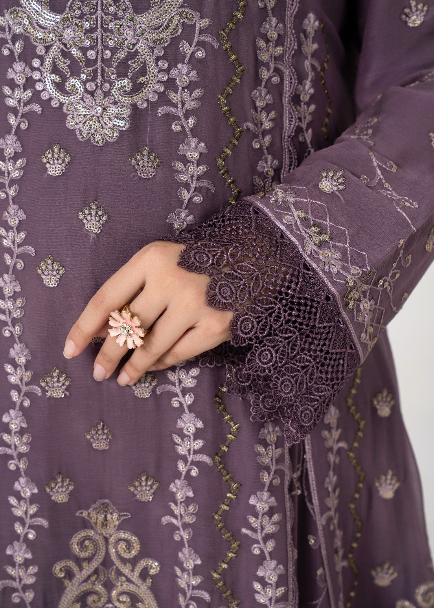 pk crinkle chiffon Kurta Set in Purple mountain majesty