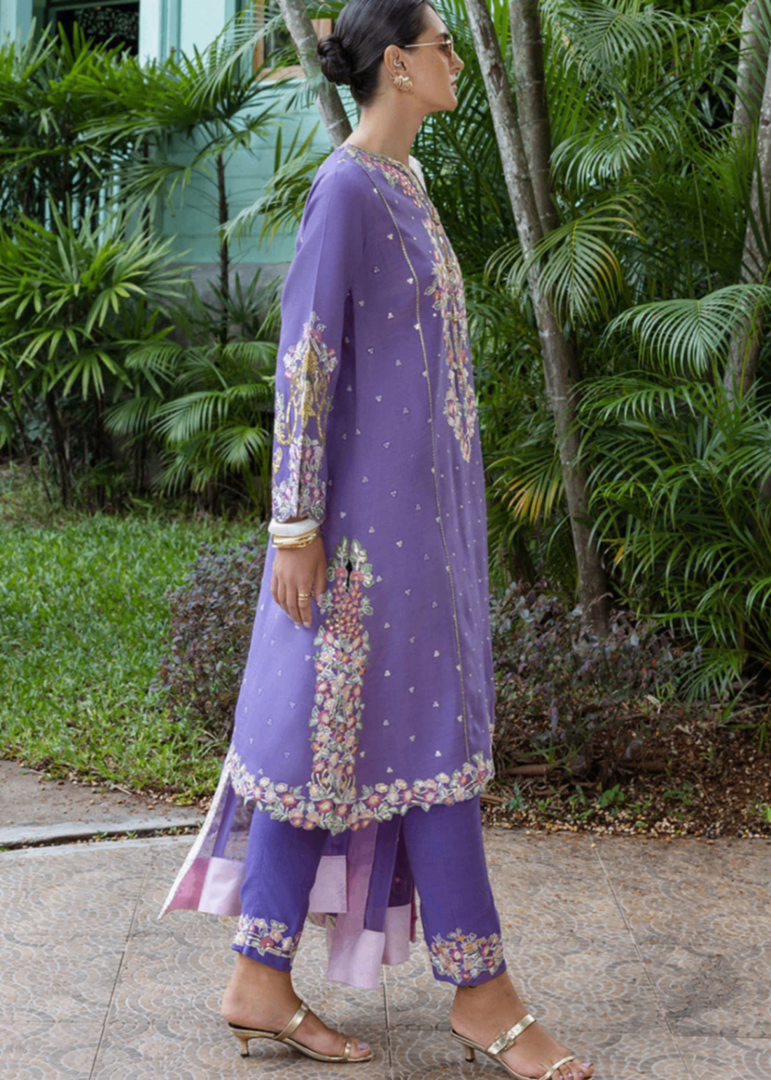 raw silk Kurta Set in Bright lavender