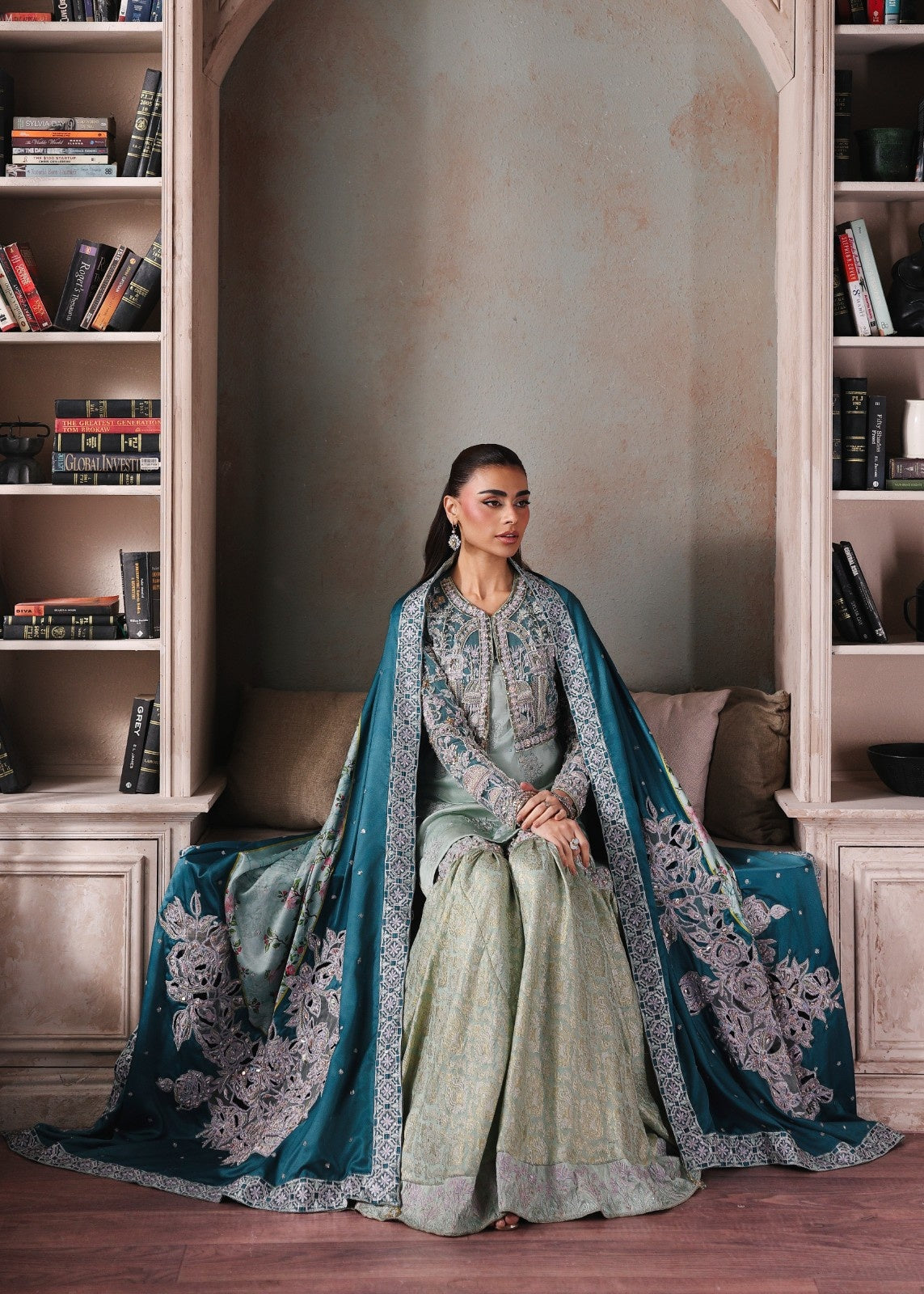 satin silk Gharara in Mint green, sea green