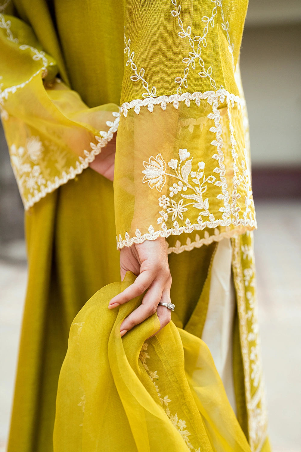 raw silk Kurta Set in Acid yellow