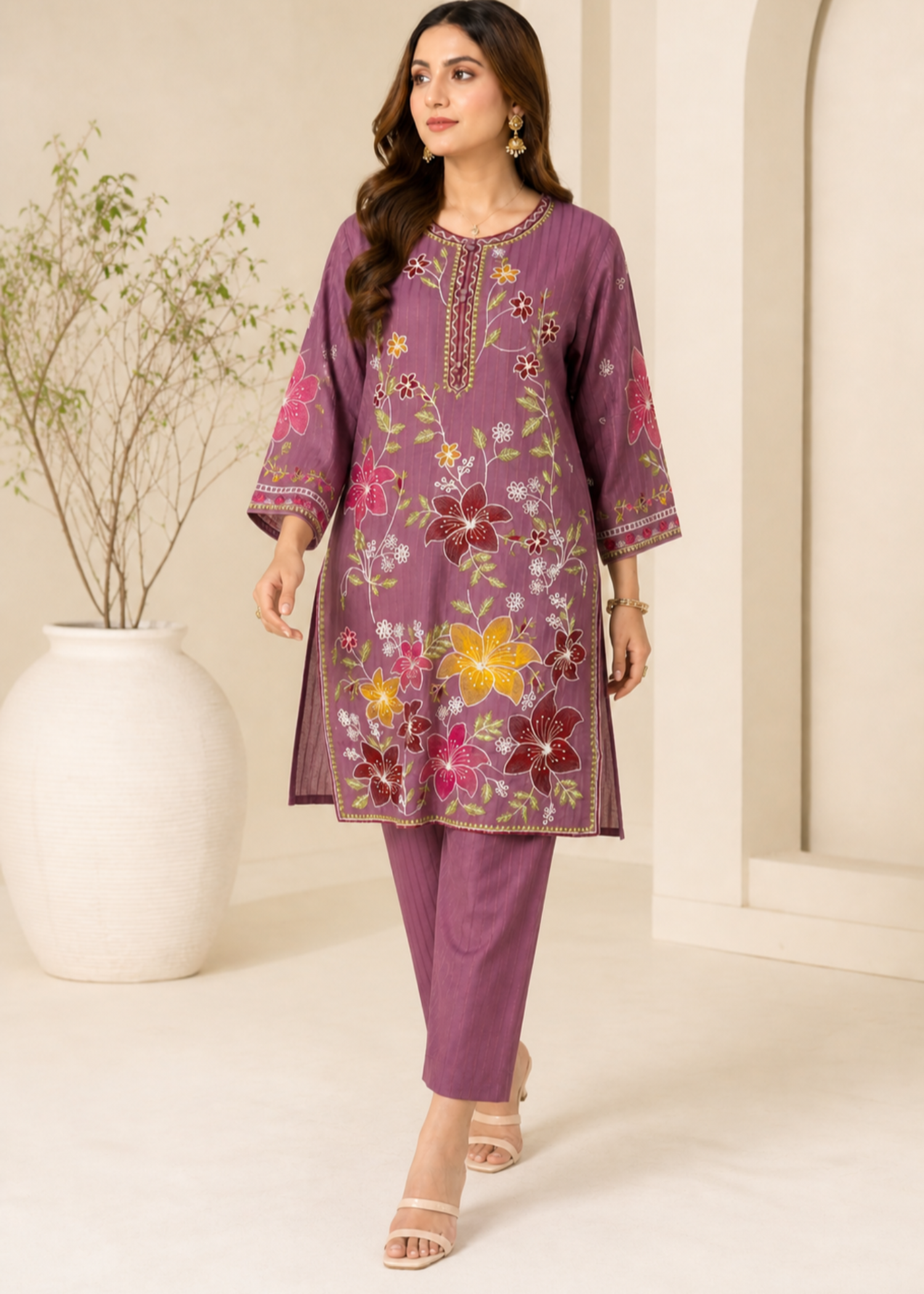 lawn cotton Kurta Set in Multi