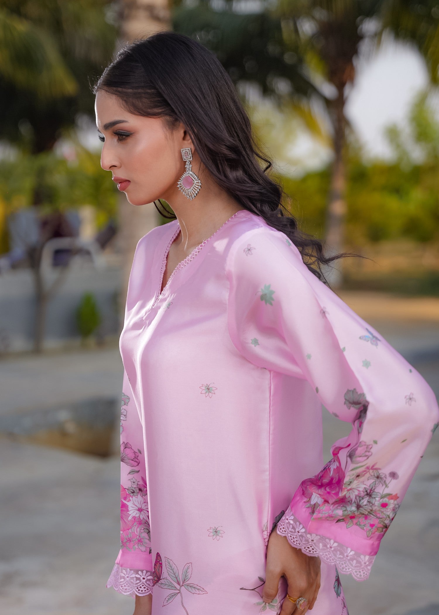 silk charmeuse Kurta Set in Bubblegum pink