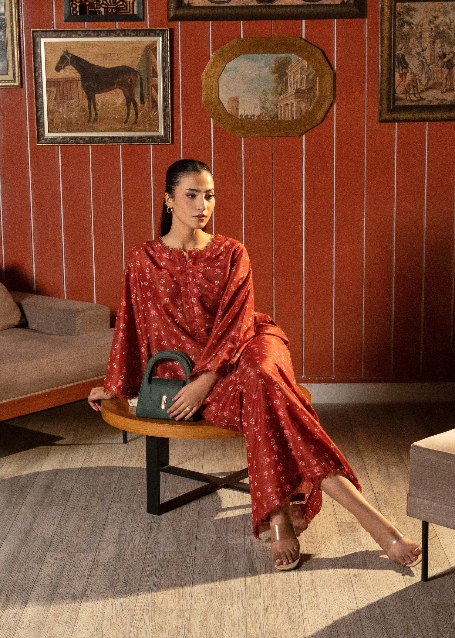 summer khaddar Kaftan in Brown