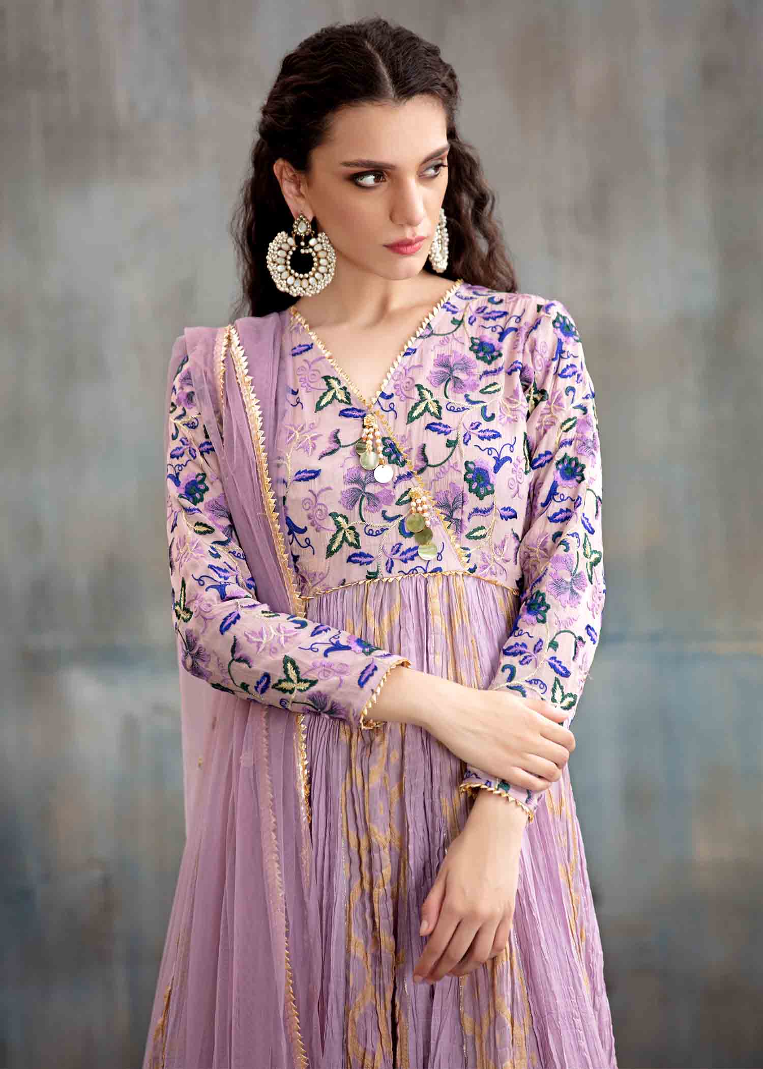 cotton viscose Pishwas in Lilac