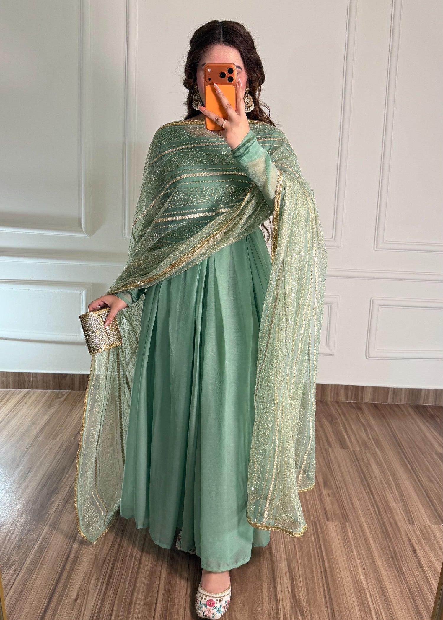 bemberg crinkle chiffon Maxi in Moss green