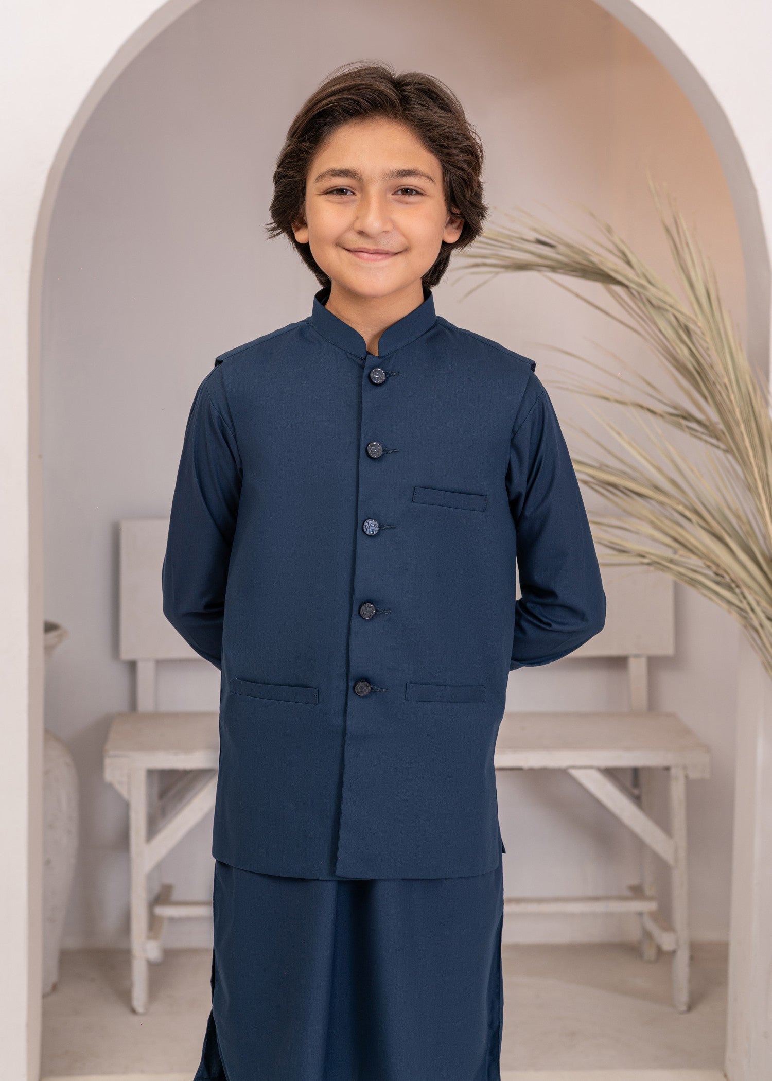 jamawar Waistcoat in Midnight blue