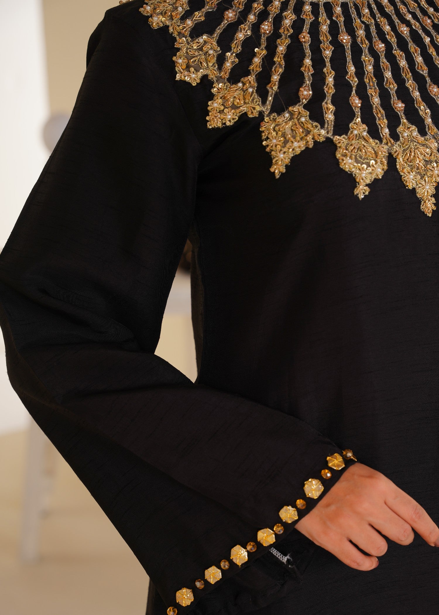 kattan silk Kurta Set in Jet black