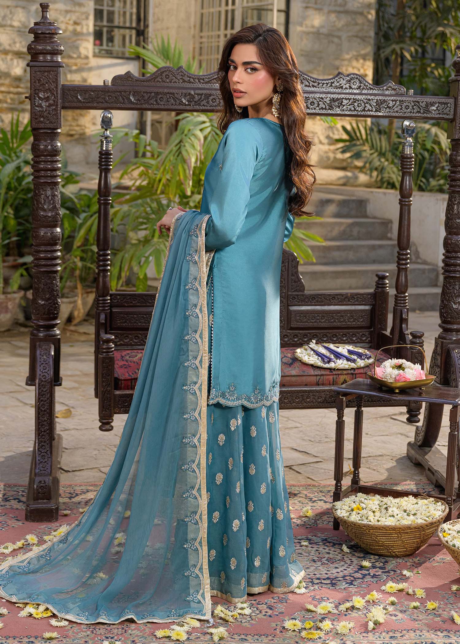 silk Kurta Set in Powder blue