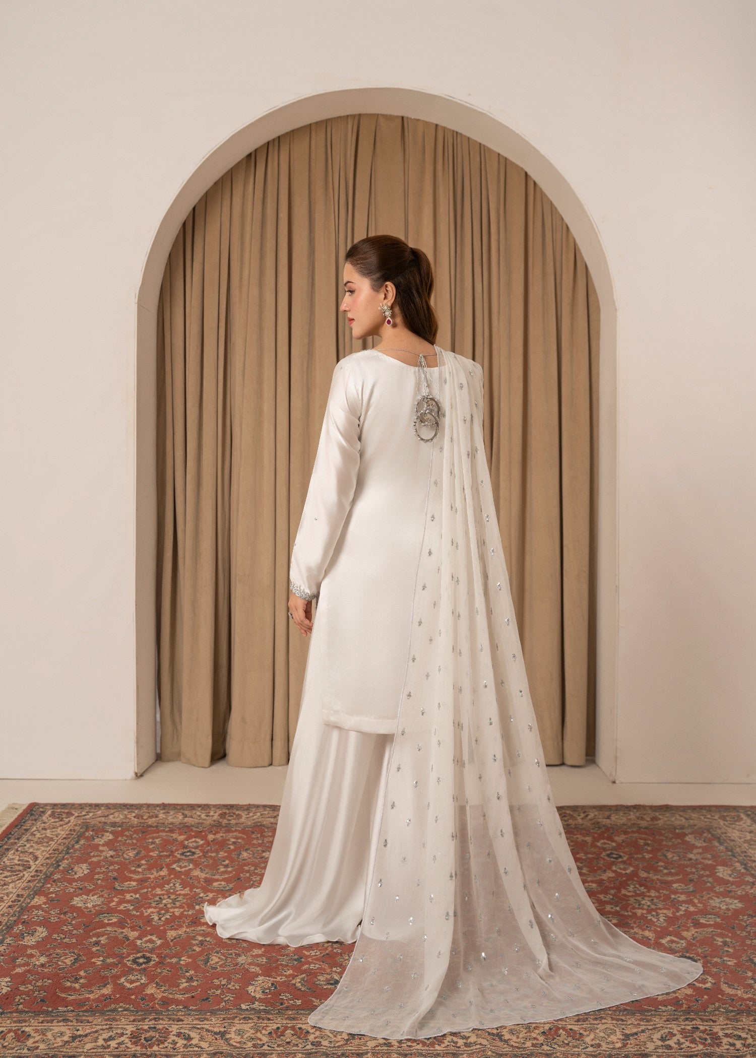 poly silk Sharara in White