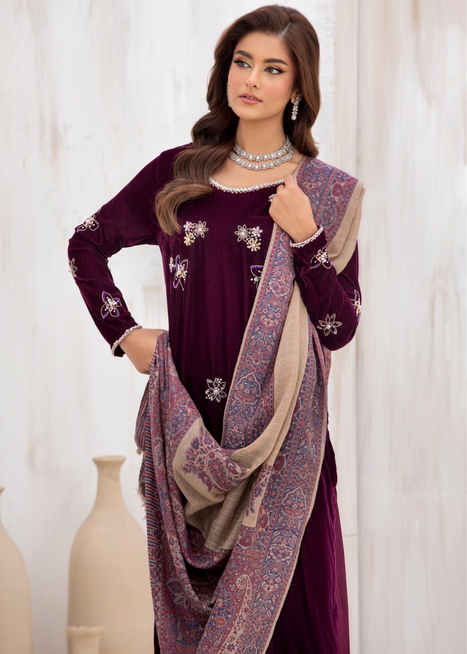 korean raw silk Kurta Set in Deep purple