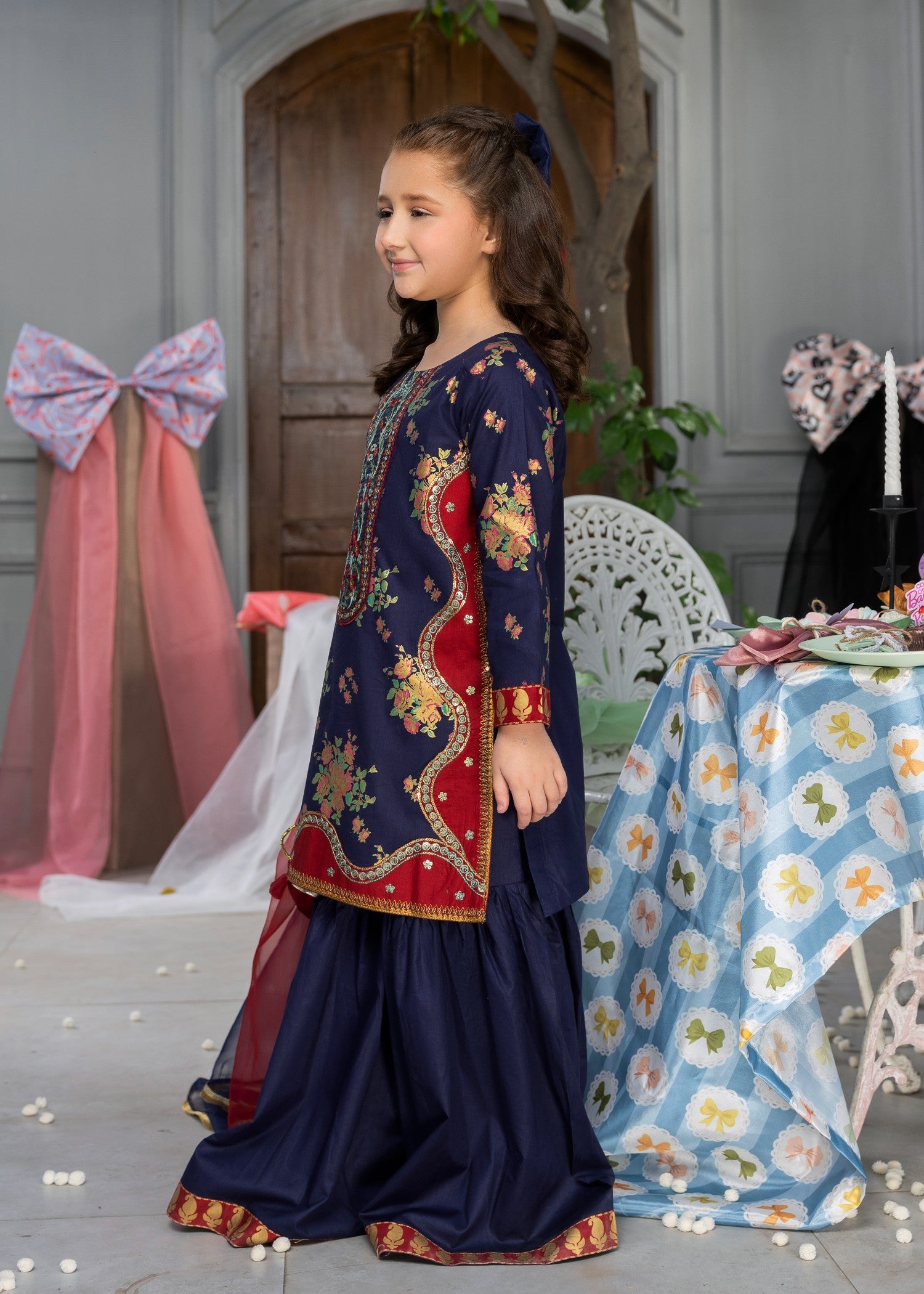 lawn cotton Gharara in Dark blue
