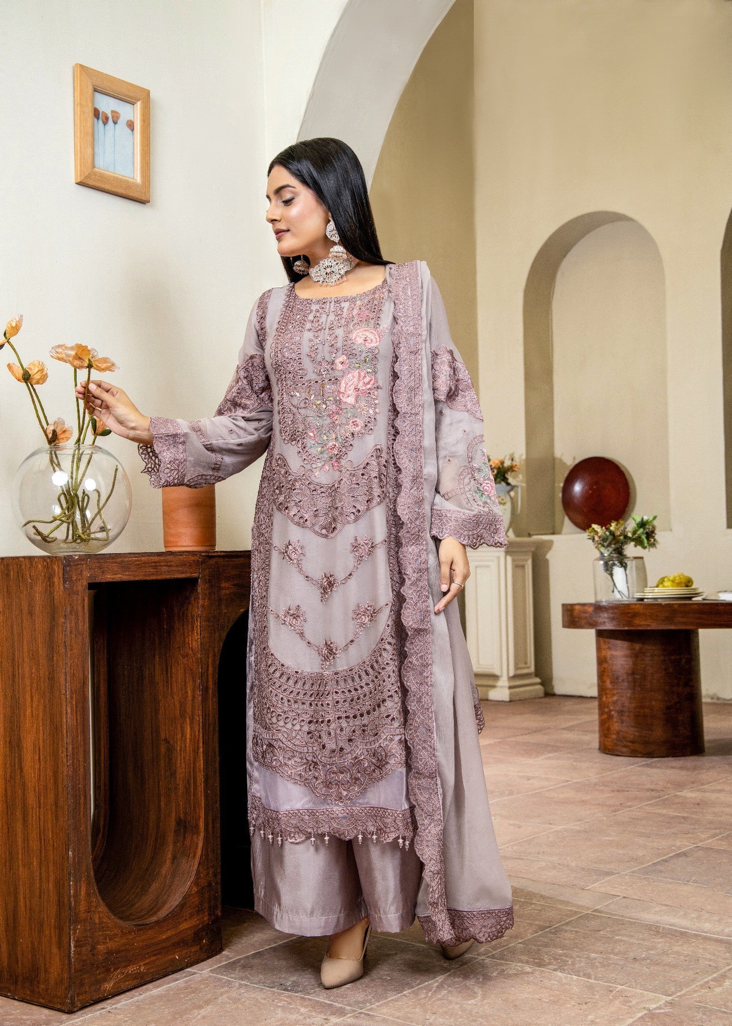 chiffon Kurta Set in Mauve