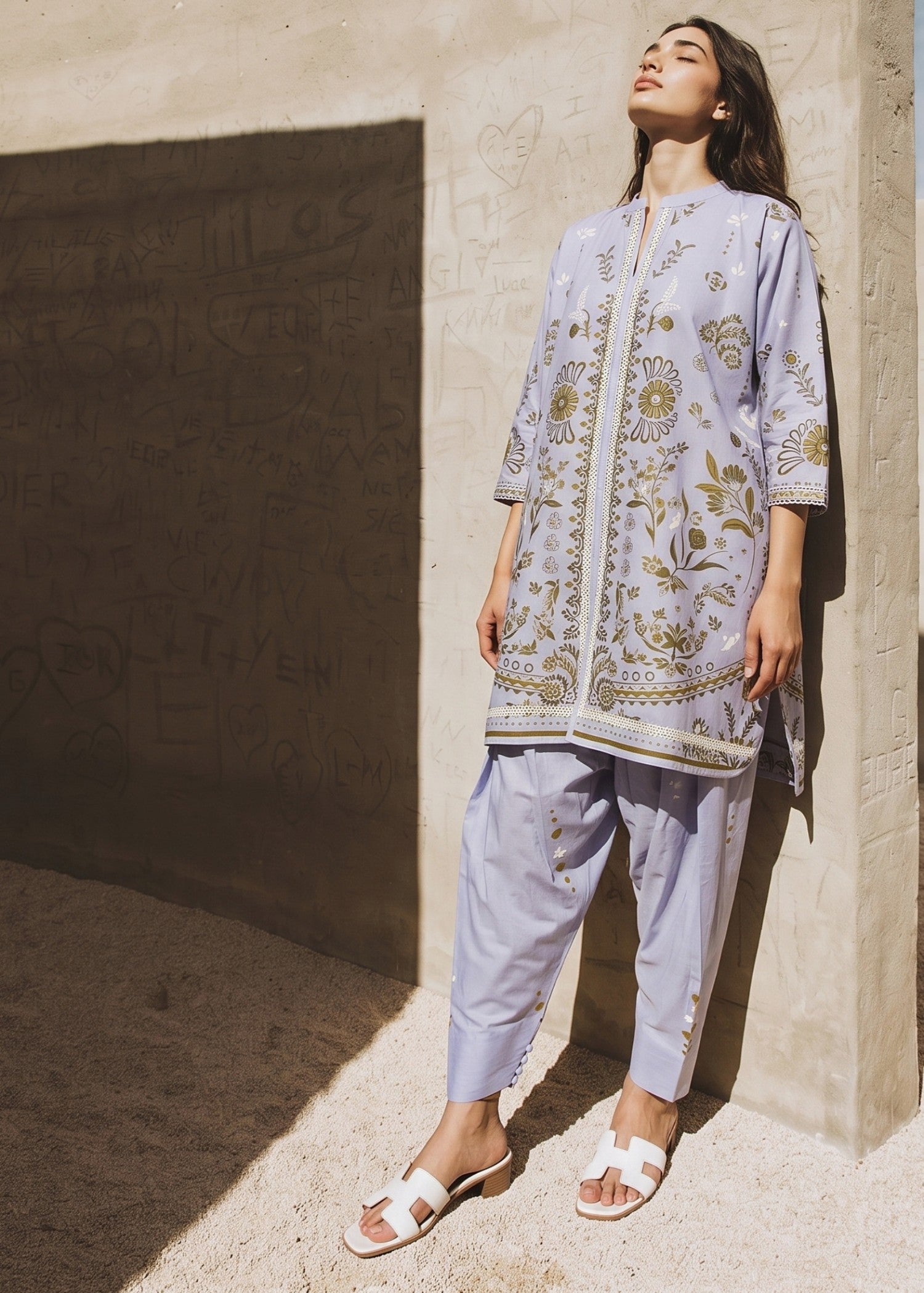 cotton Kurta Set in Cloud blue