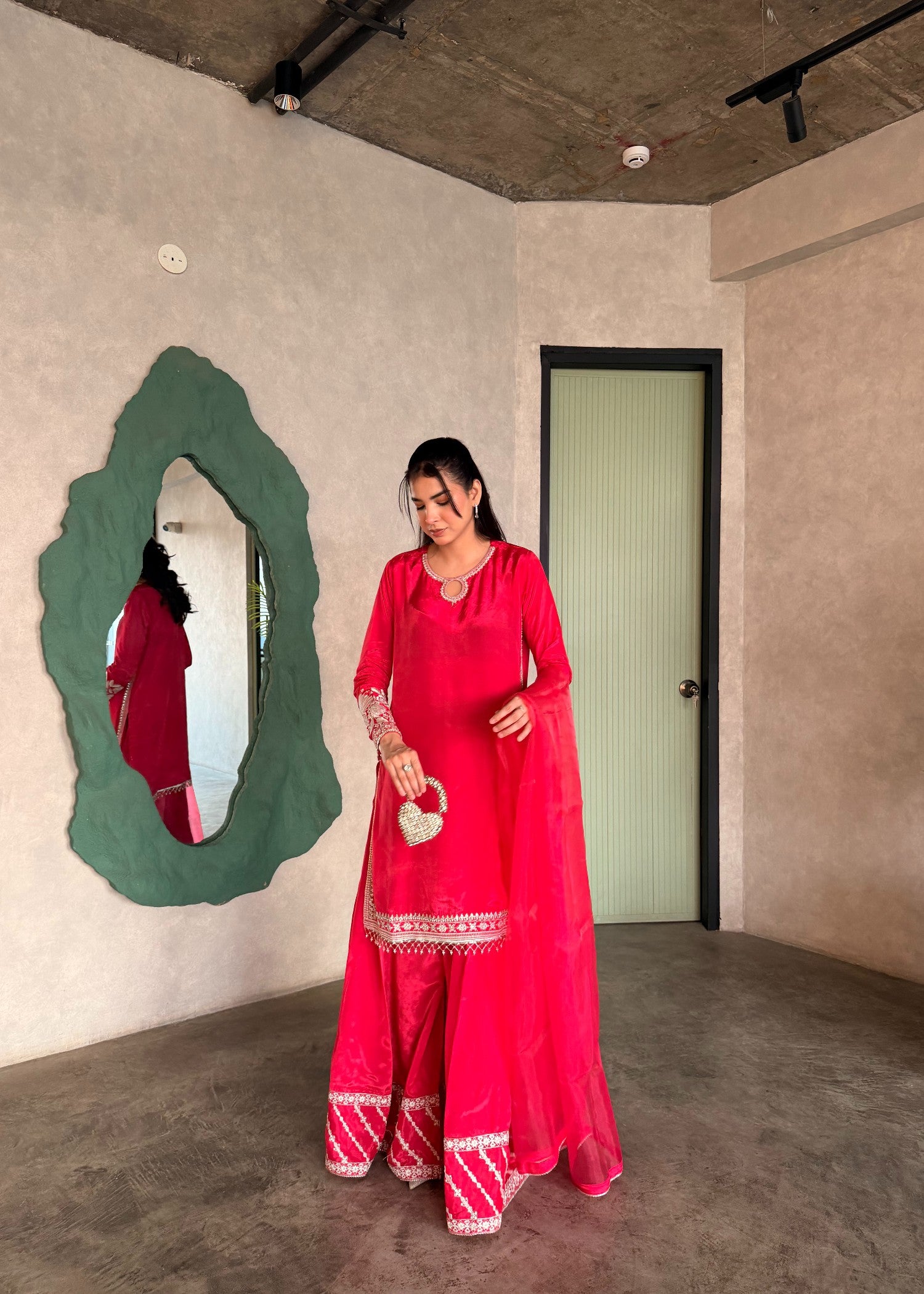 silk Sharara in Hot pink