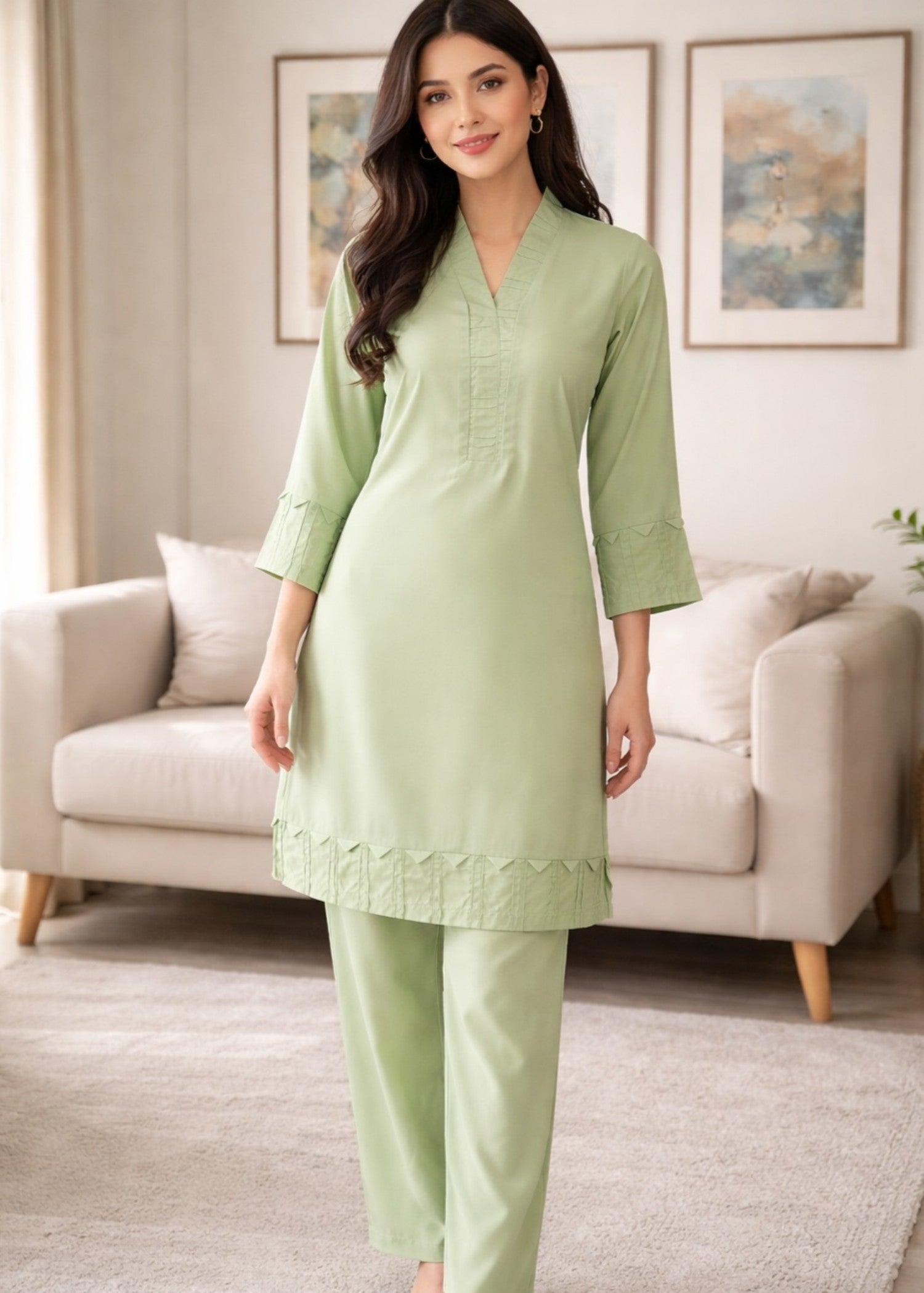 georgette Kurta Set in Pistachio green
