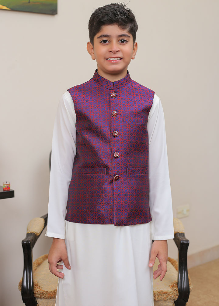 jamawar Waistcoat in Purple