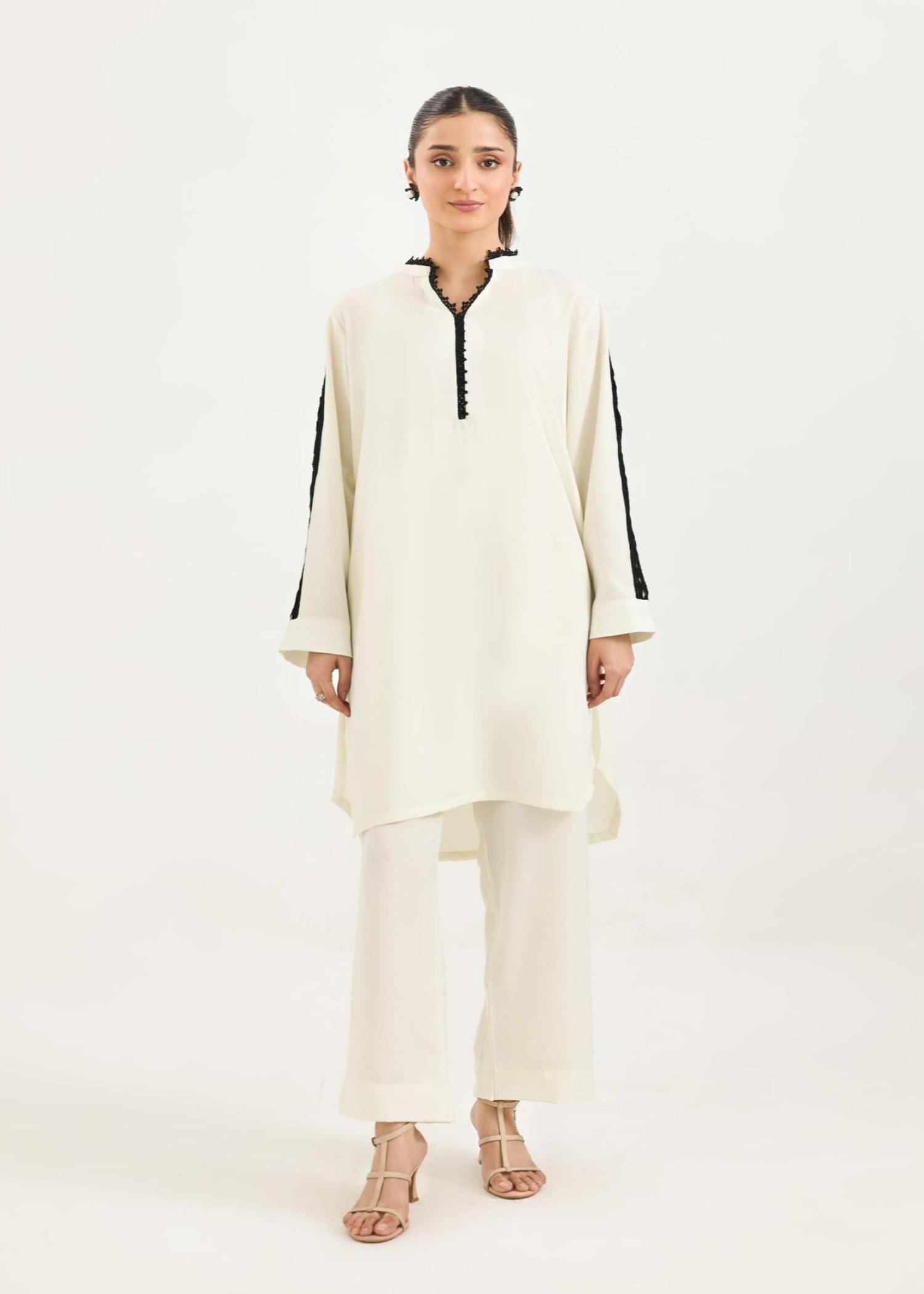 polycotton Kurta Set in Off-white