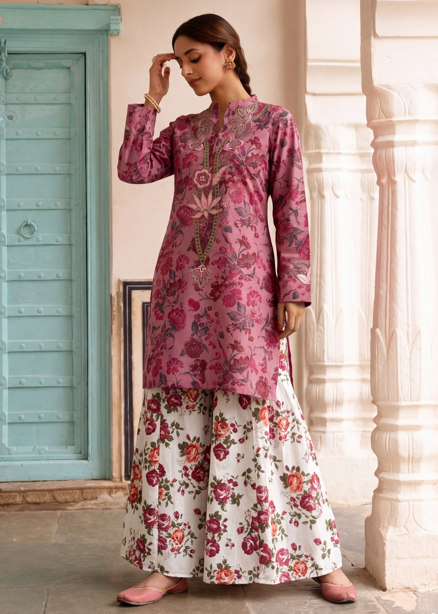 lawn Sharara in Multi