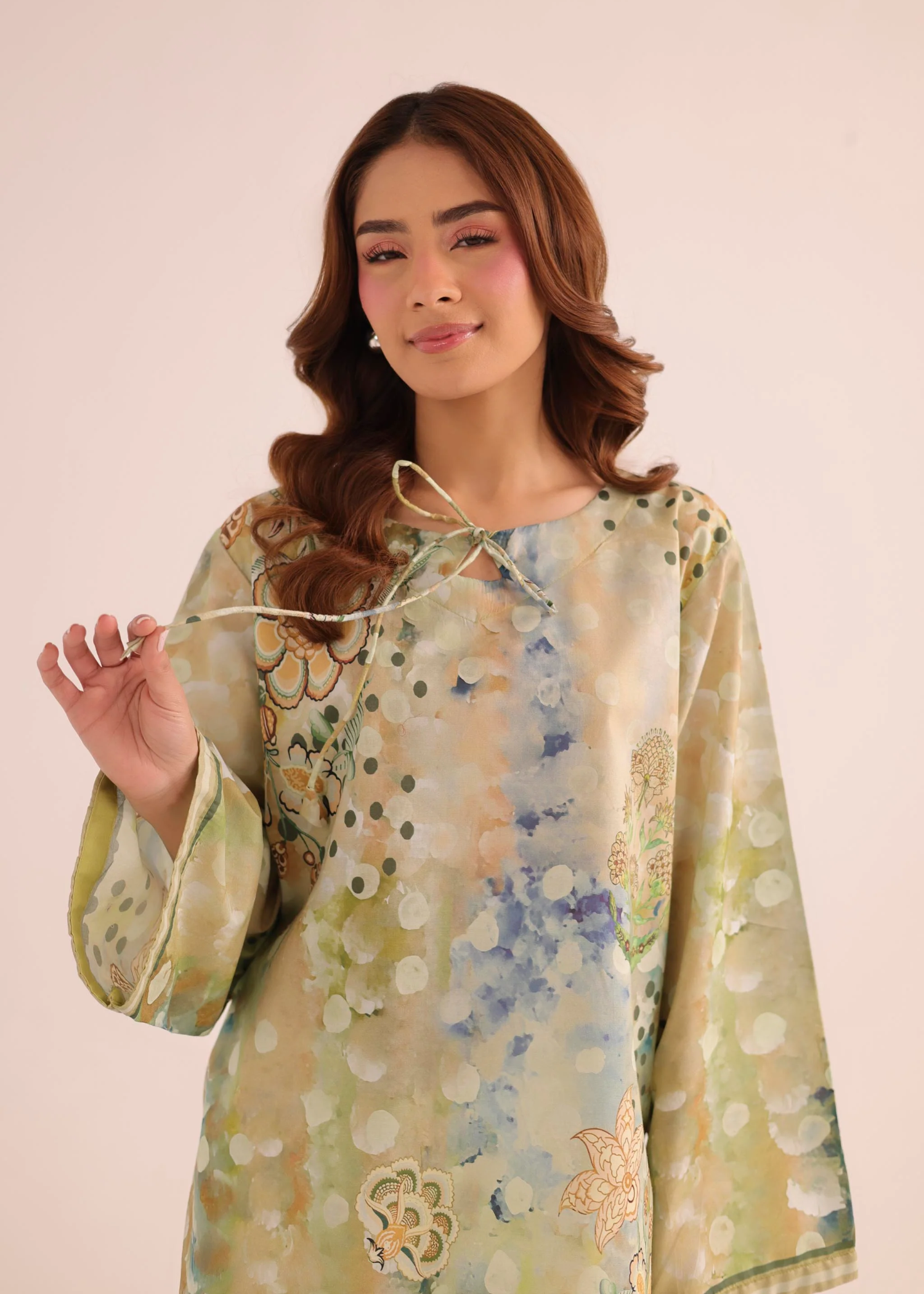 poly lawn Kurti in Pistachio green