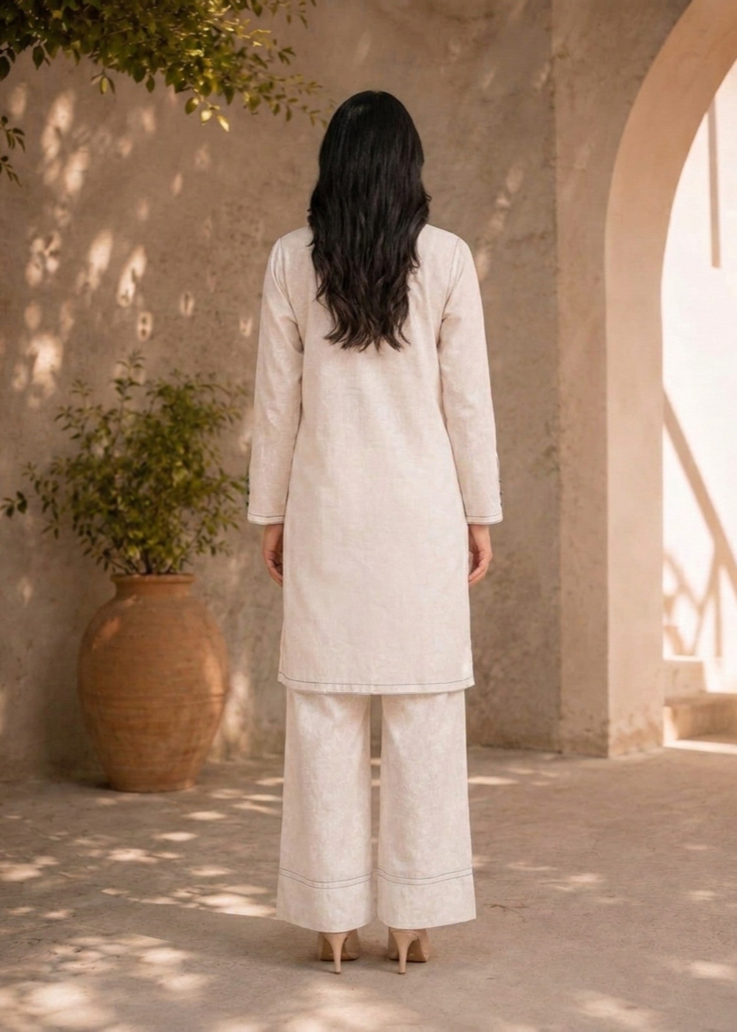 viscose jacquard Kurta Set in Ivory