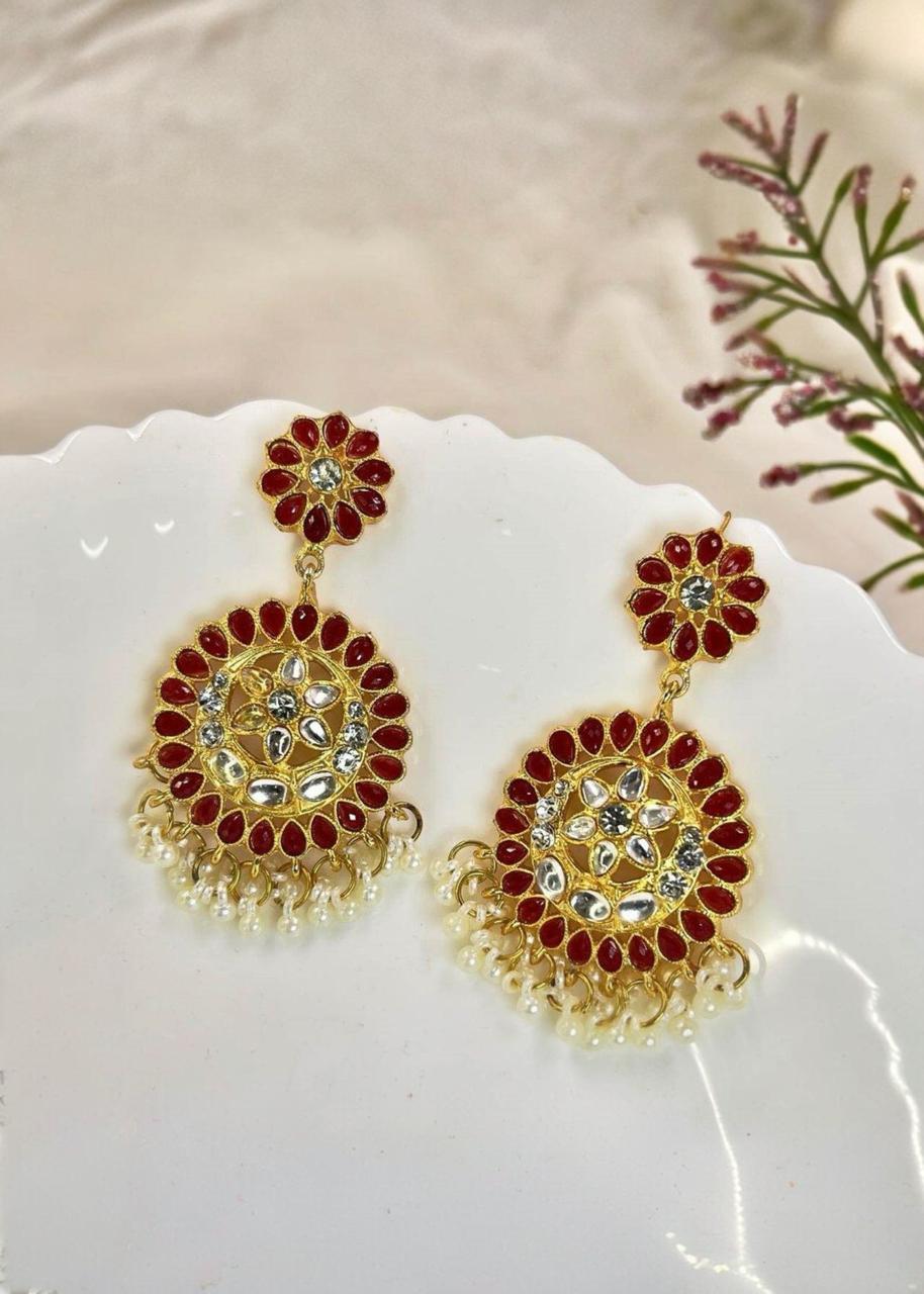 Earrings in Ruby red Color by - Trendy Women Earrings UHB6011