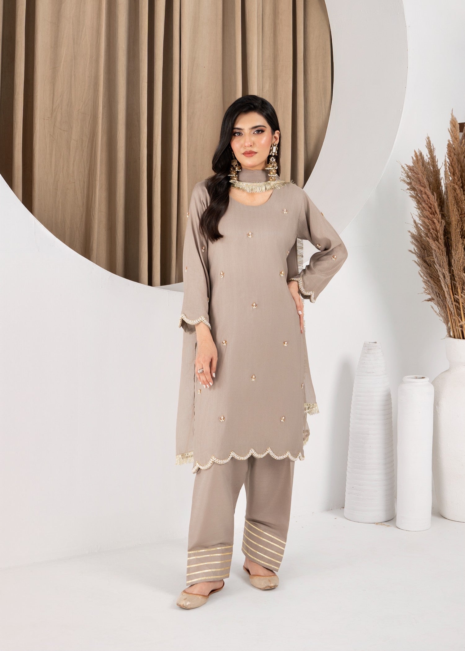 raw silk Kurta Set in Beige