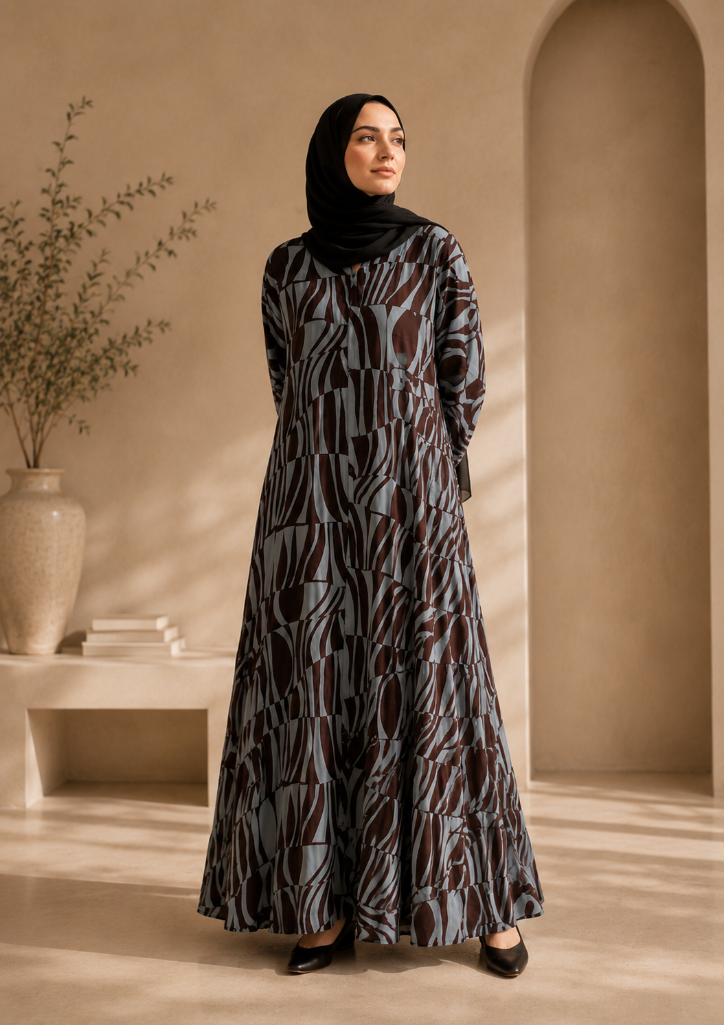 lawn Abaya in Brunette brown
