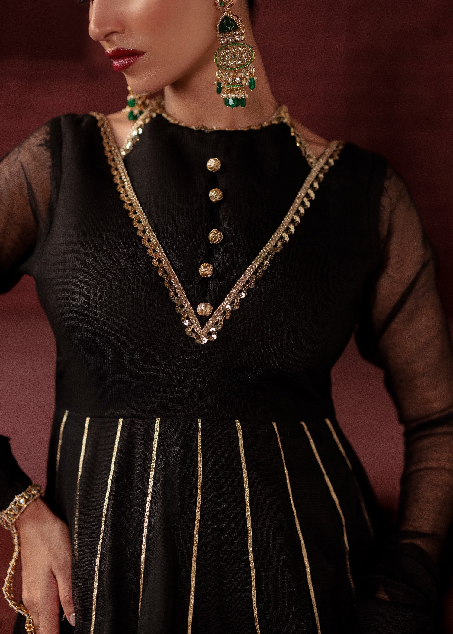 cotton net Anarkali in Black