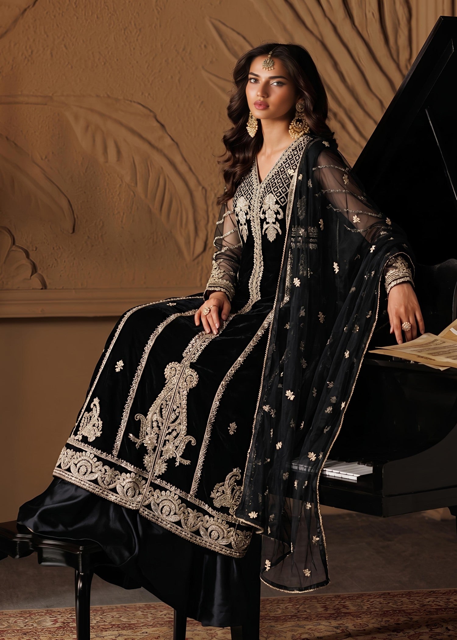 net Sharara in Jet black