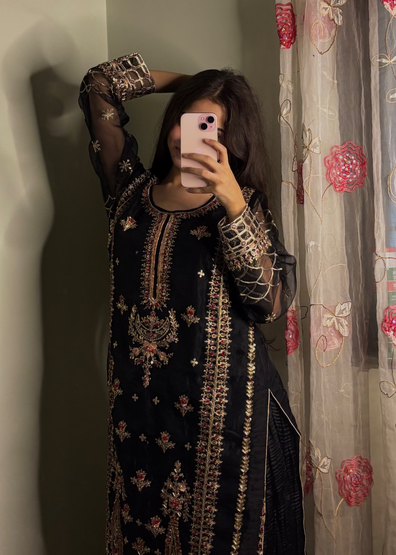 organza Sharara in Maroon, black
