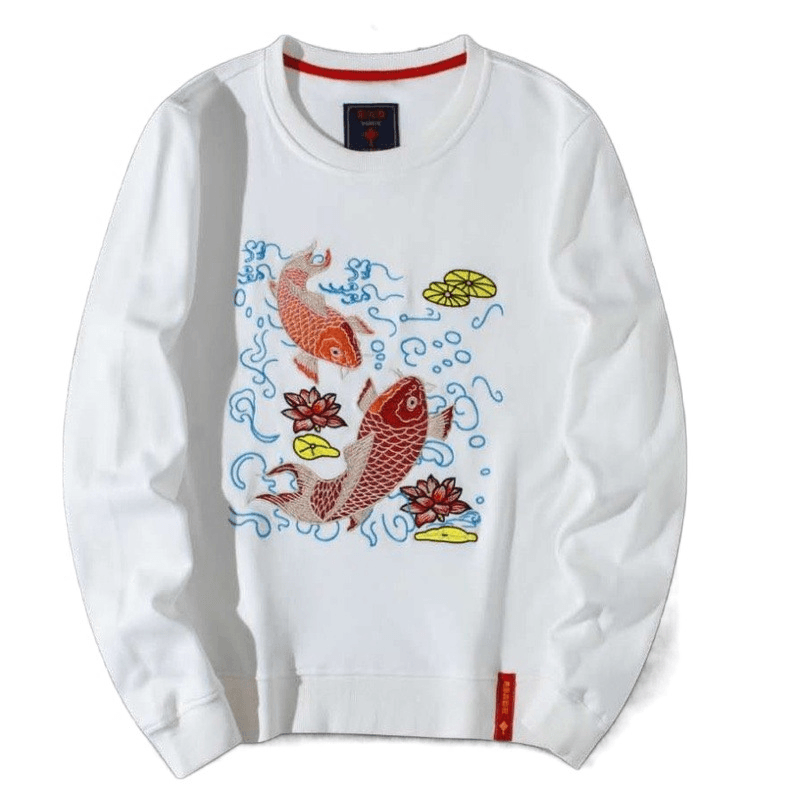 Embroidered round Neck Loose Collarless Sweater Men
