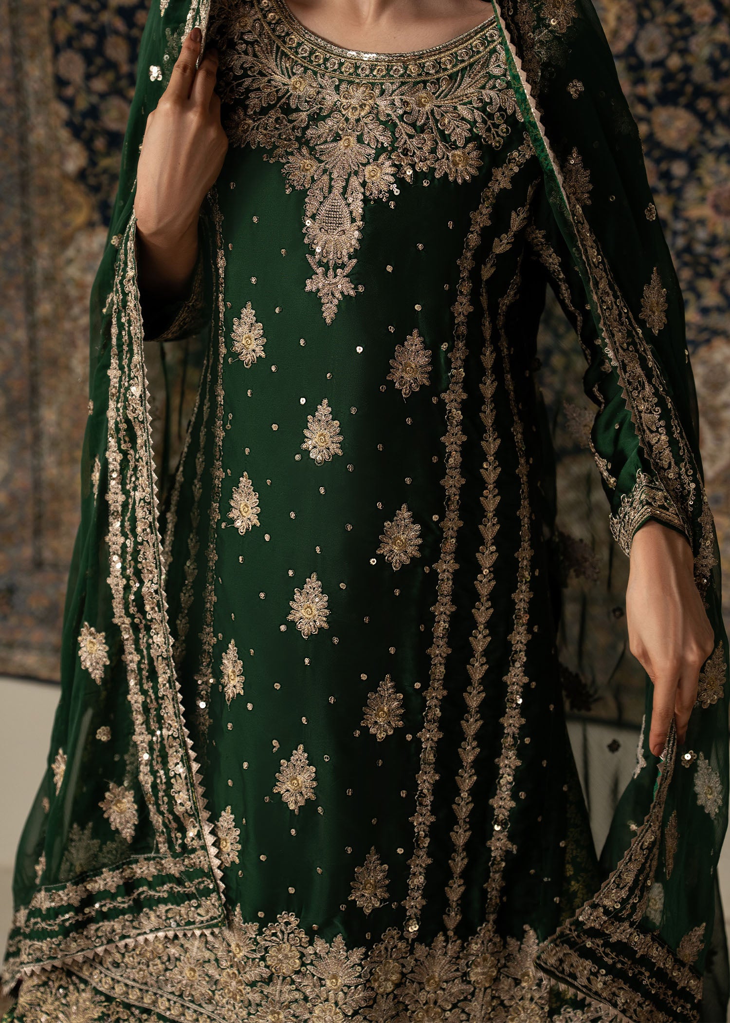 chiffon Gharara in Dark green