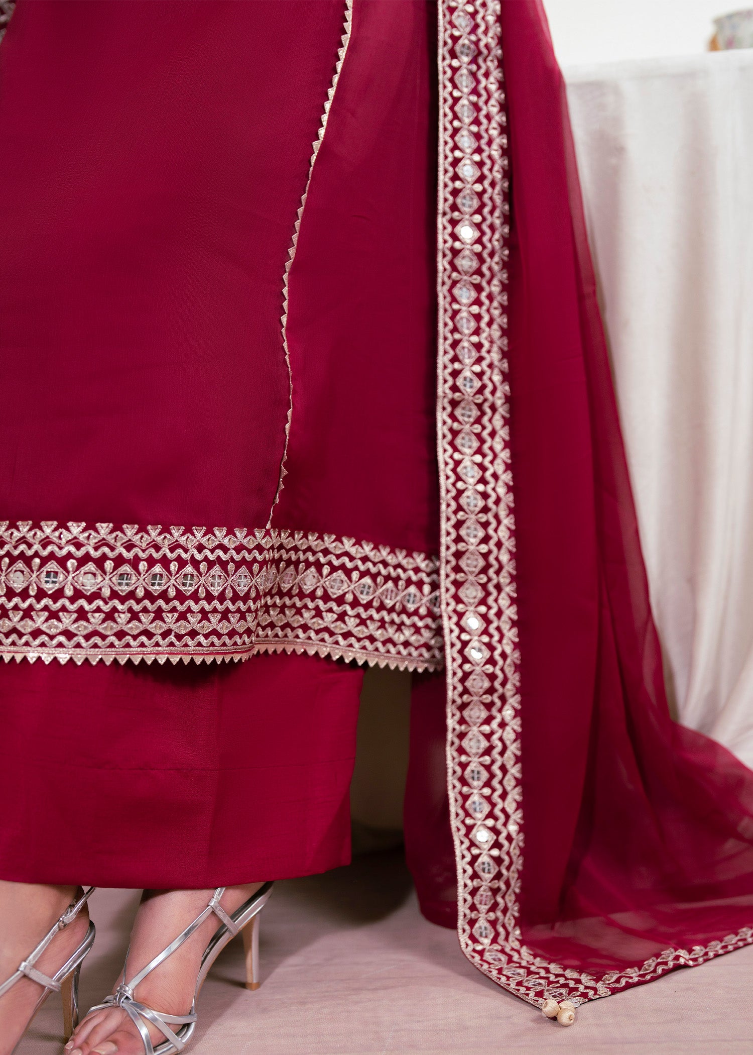 silk Kurta Set in Ruby red