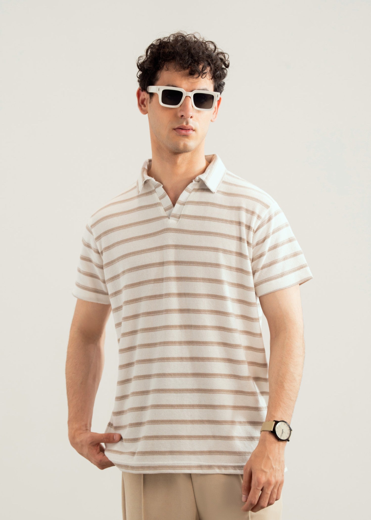 cotton Polo Shirt in Brown, white