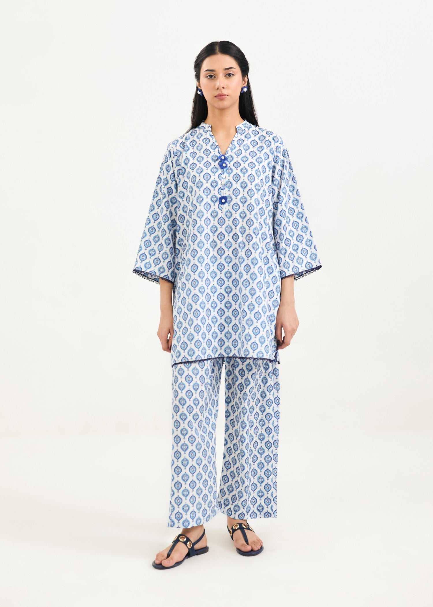 silk finish lawn Co Ord Sets in Sapphire blue