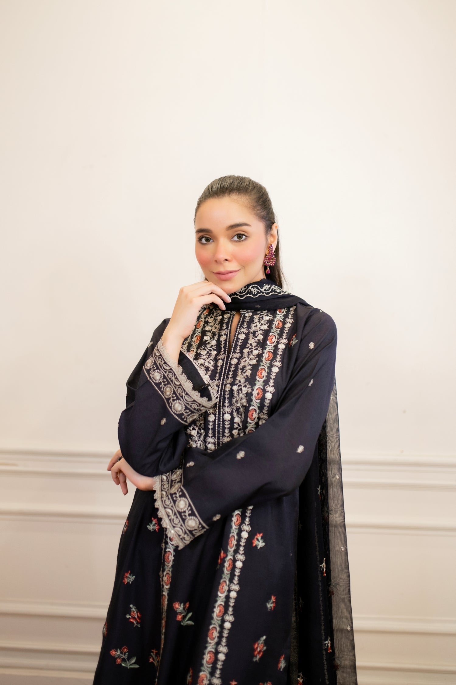 cotton net Kurta Set in Navy blue