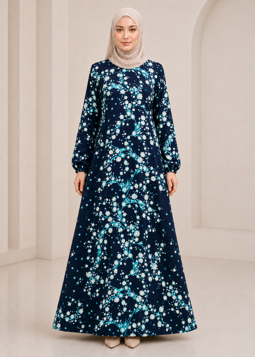 crepe georgette Abaya in Turquoise, navy blue