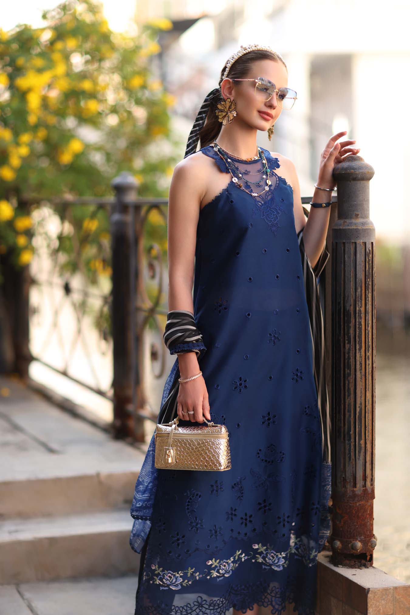 Noor Eid Luxe Printskhaas Lawn – D7 - B -Sapphire Blue