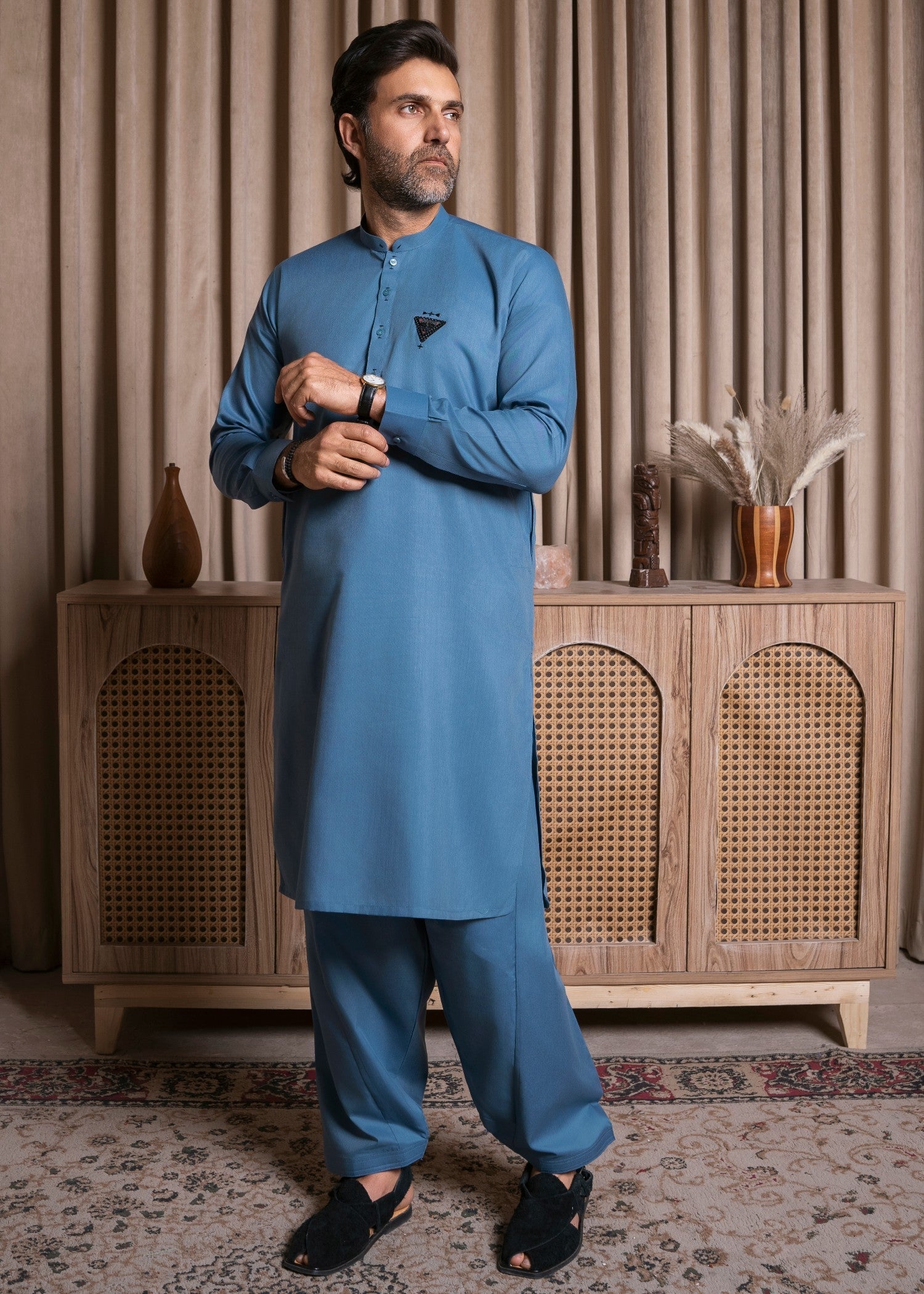 wash & wear Shalwar Kameez in Steal grey
