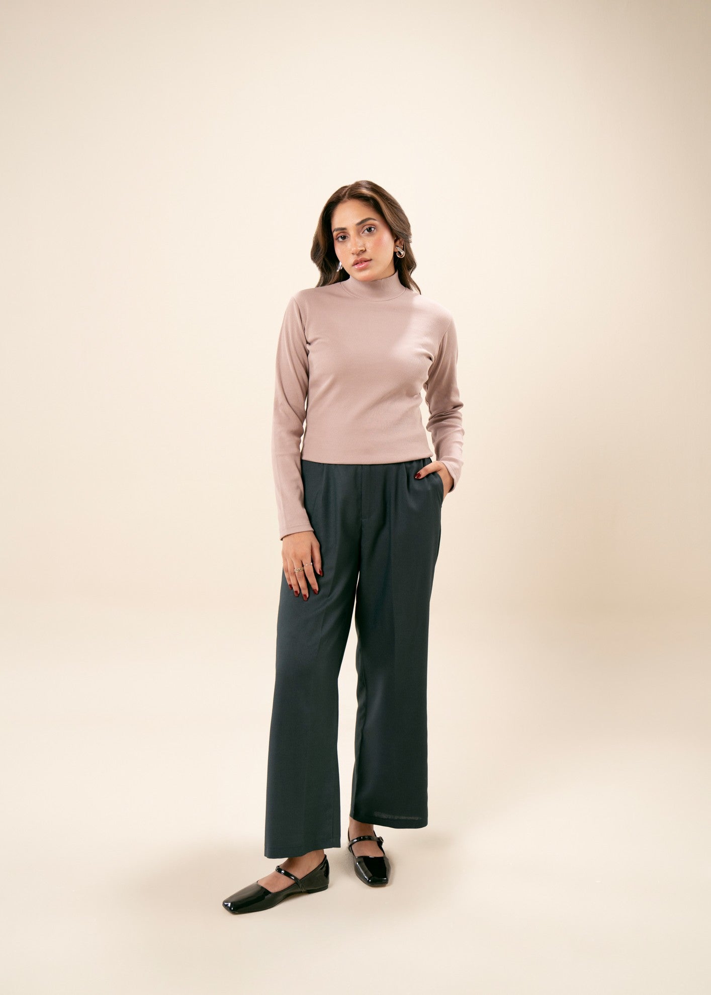 cotton viscose Turtle Neck in Pastel pink
