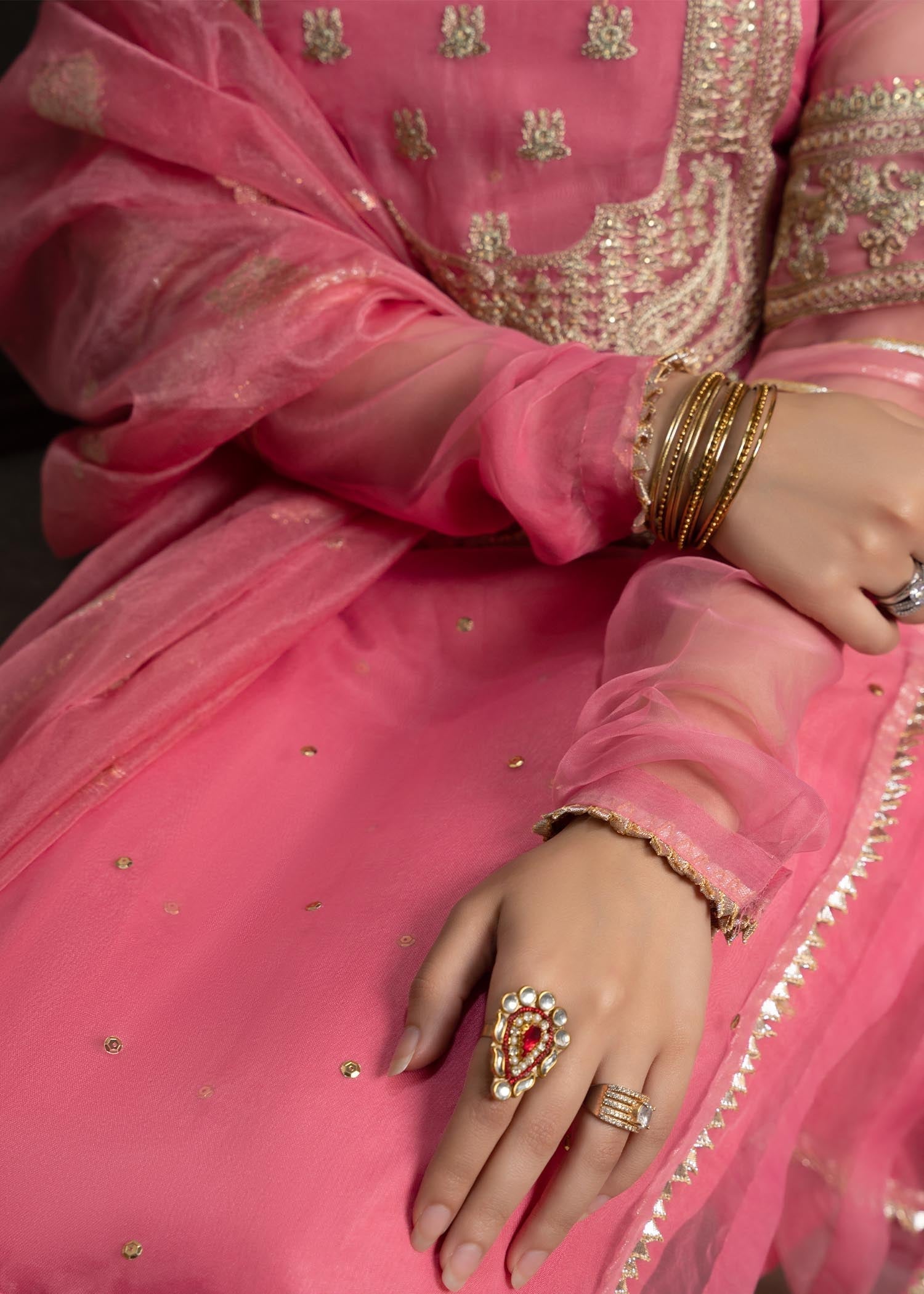 organza Kurta Set in Pink