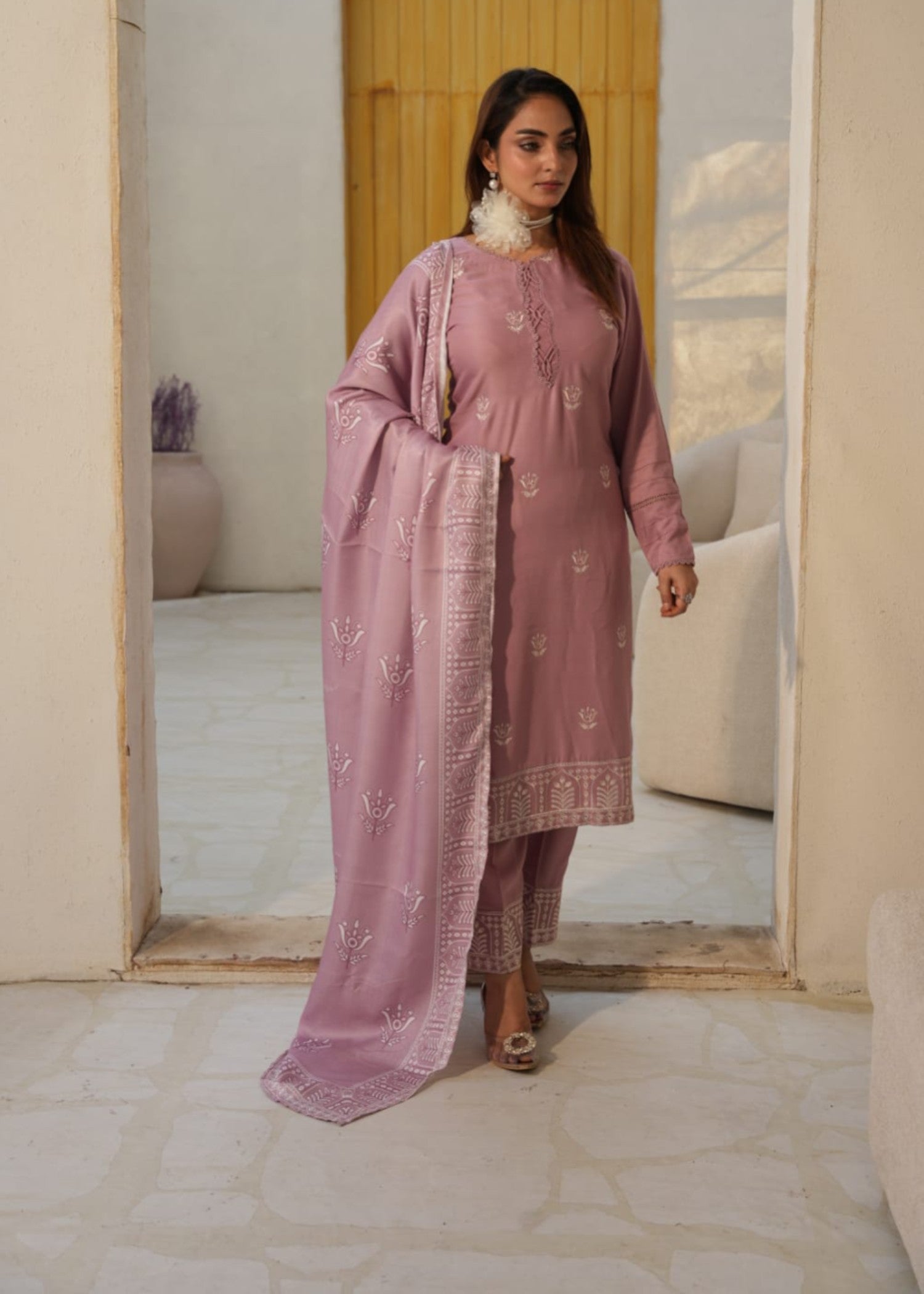 linen Kurta Set in Mauve
