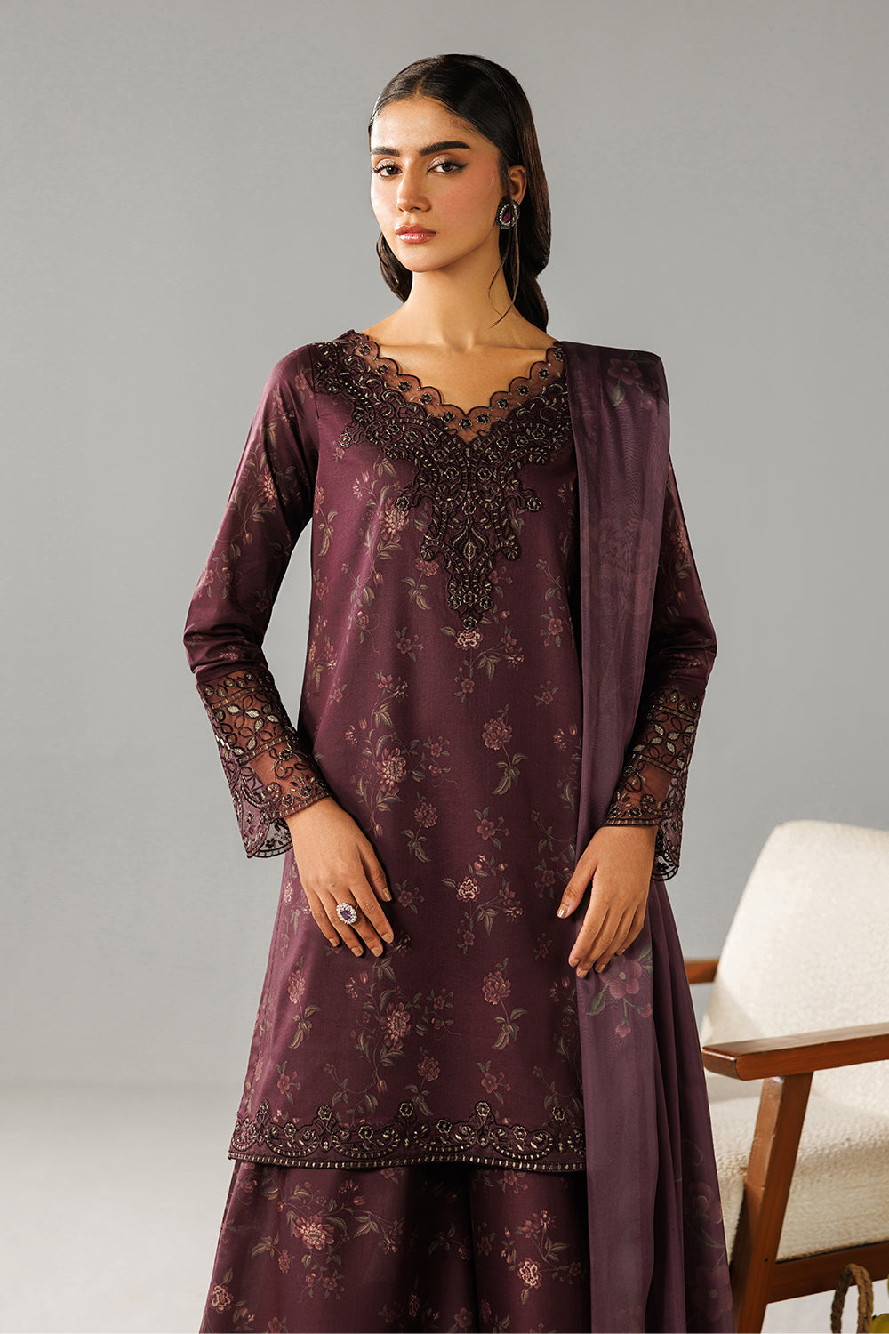 lawn Sharara in Burgundy