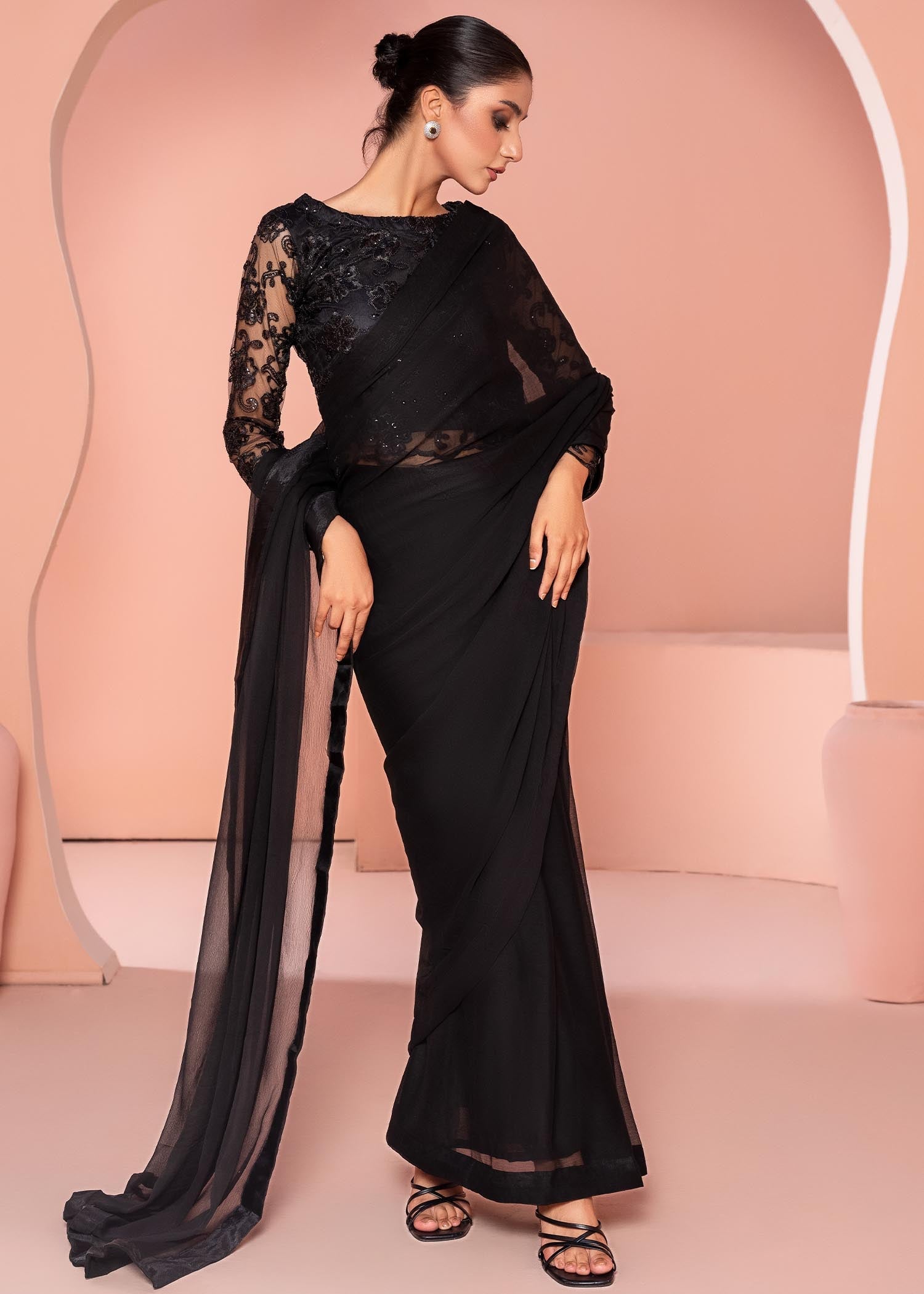 net Saree in Black