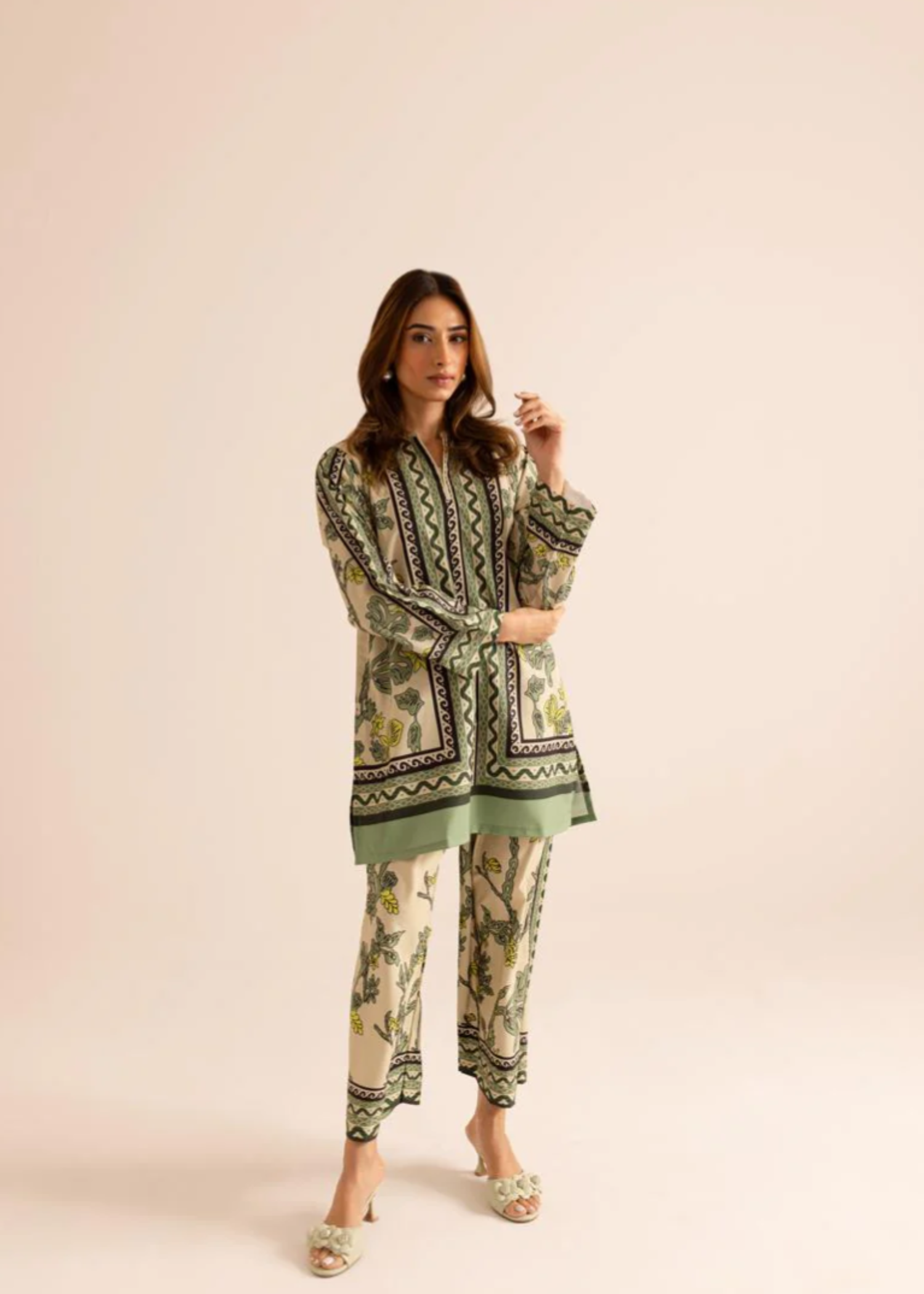 poly lawn Co Ord Sets in Tea green