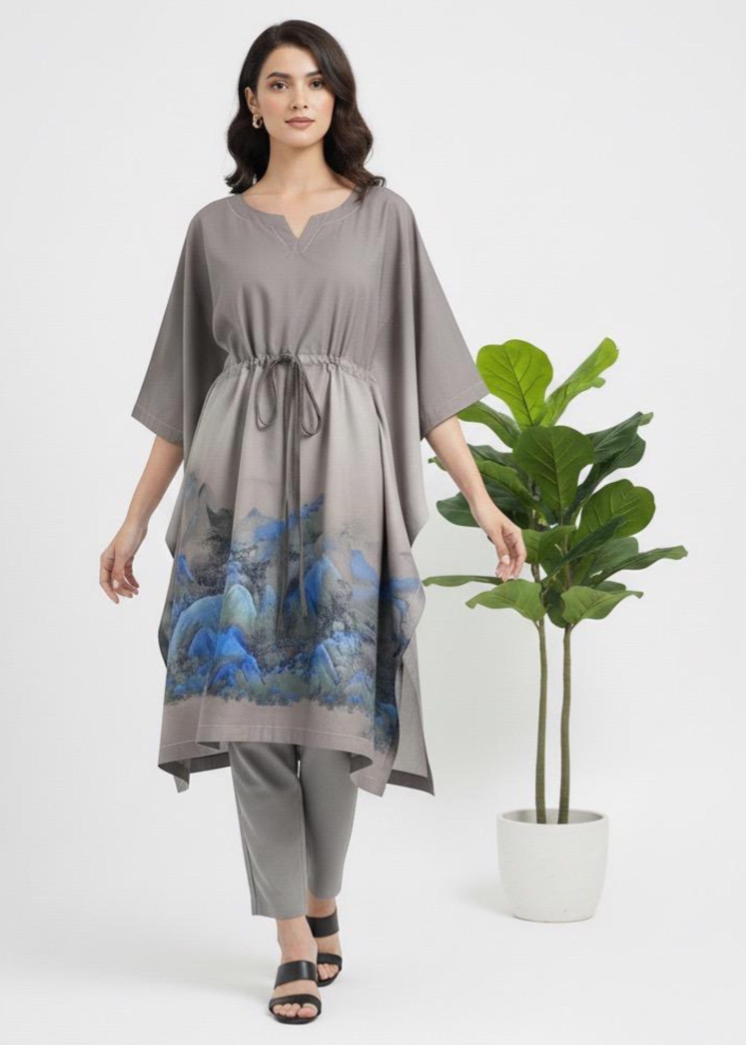 silk Kaftan in Grey