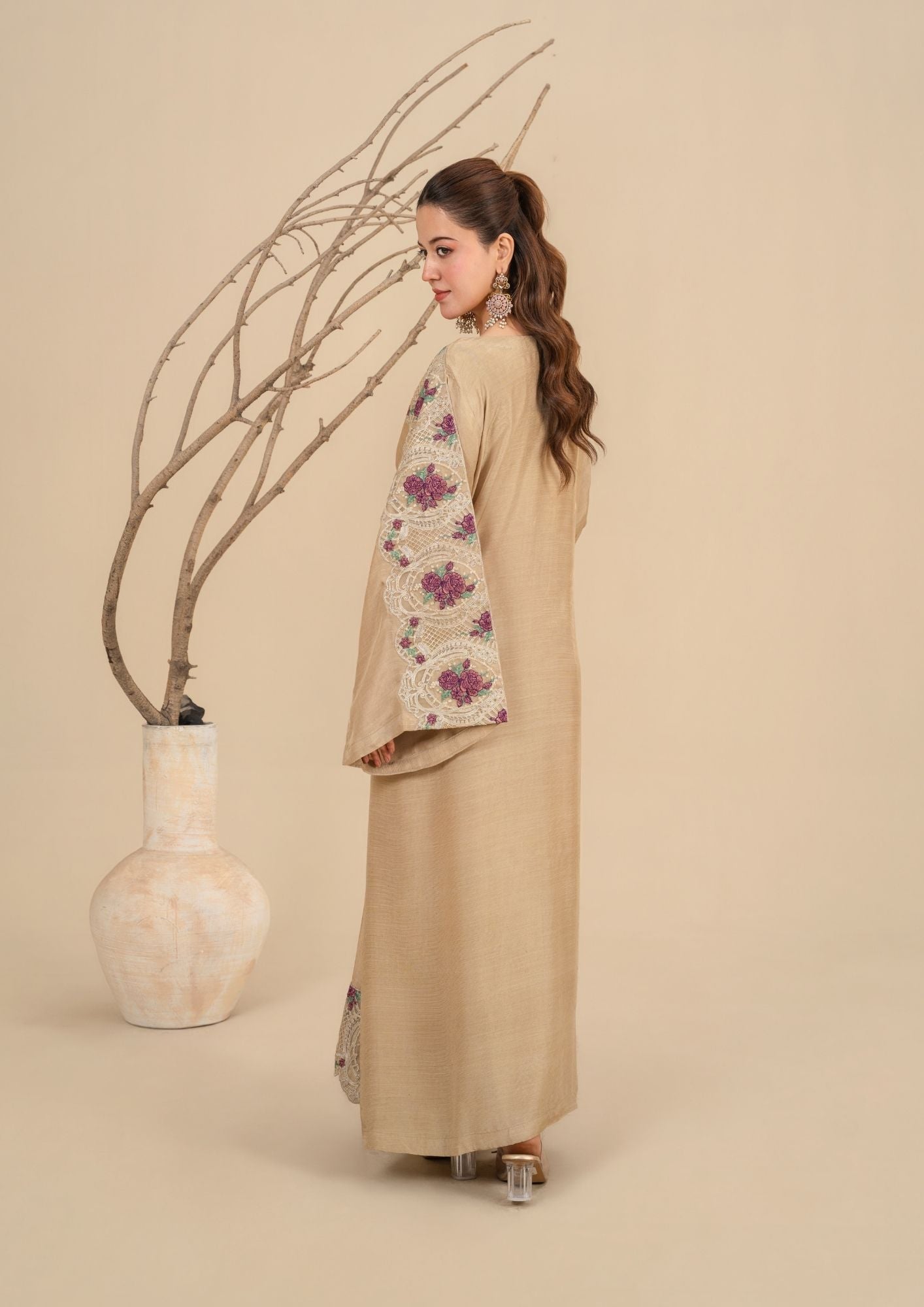 viscose raw silk Kurta Set in Beige