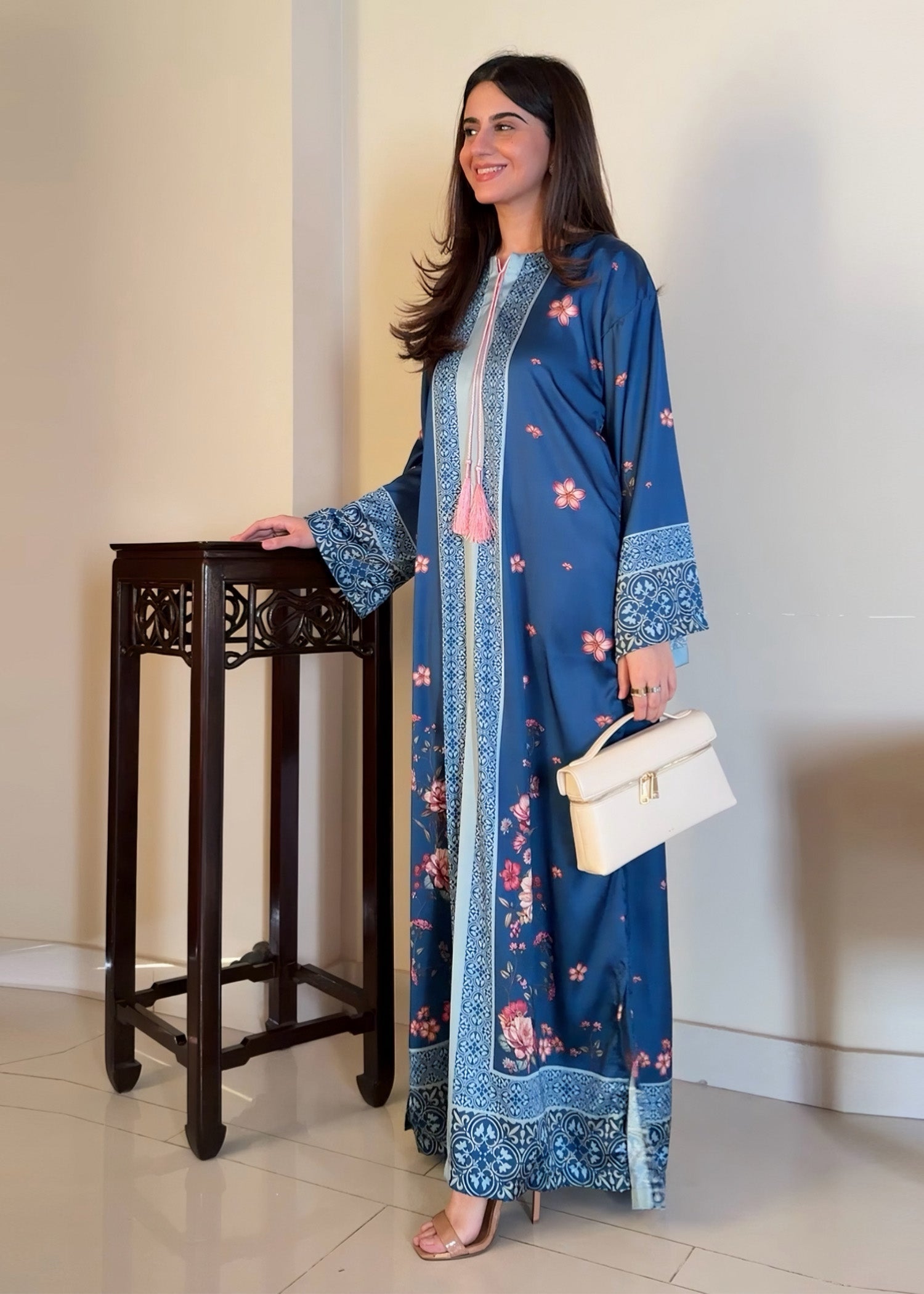 satin silk Kaftan in Ocean blue